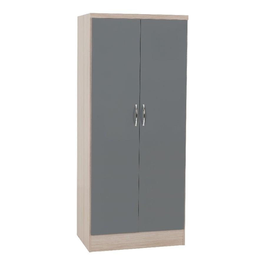 Rackhams Grey/Light Nevada 2 Door Wardrobe - Gloss And Oak