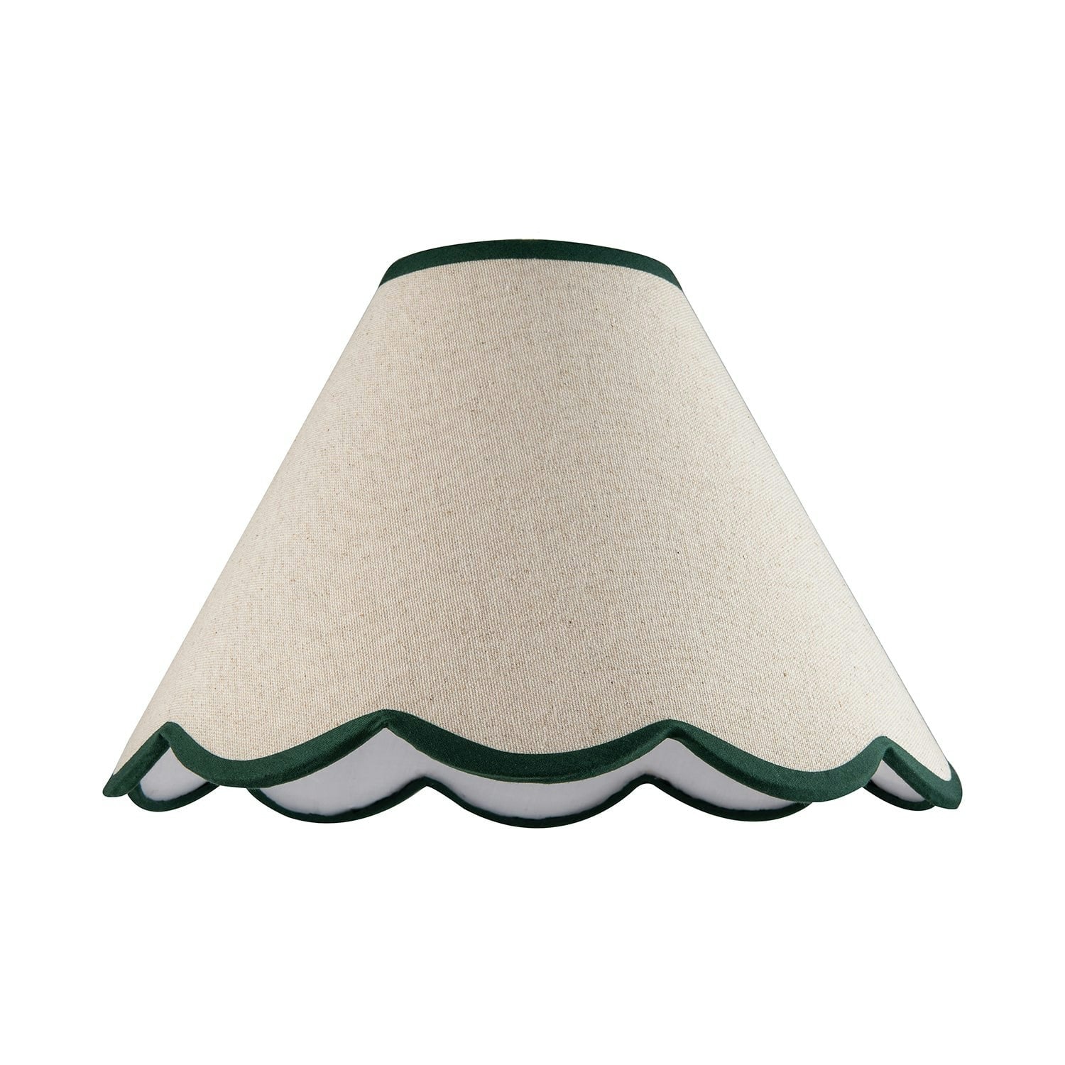 Happy Homewares Green Scallop Edge Natural Textured Linen Coolie Lamp Shade With Trims