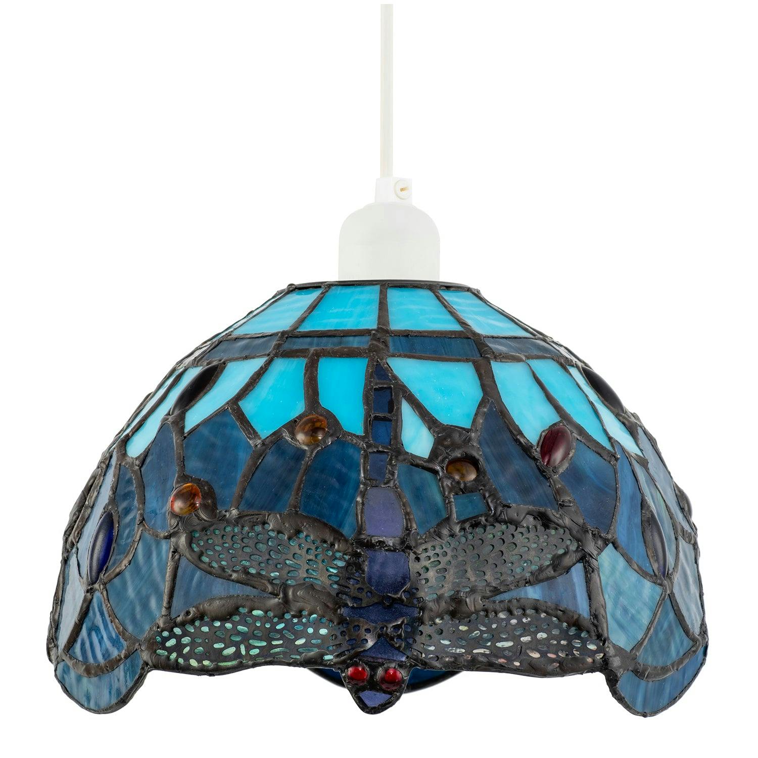 Rackhams Sky Blue Midnight And Stained Glass Dragonfly Tiffany Pendant Shade