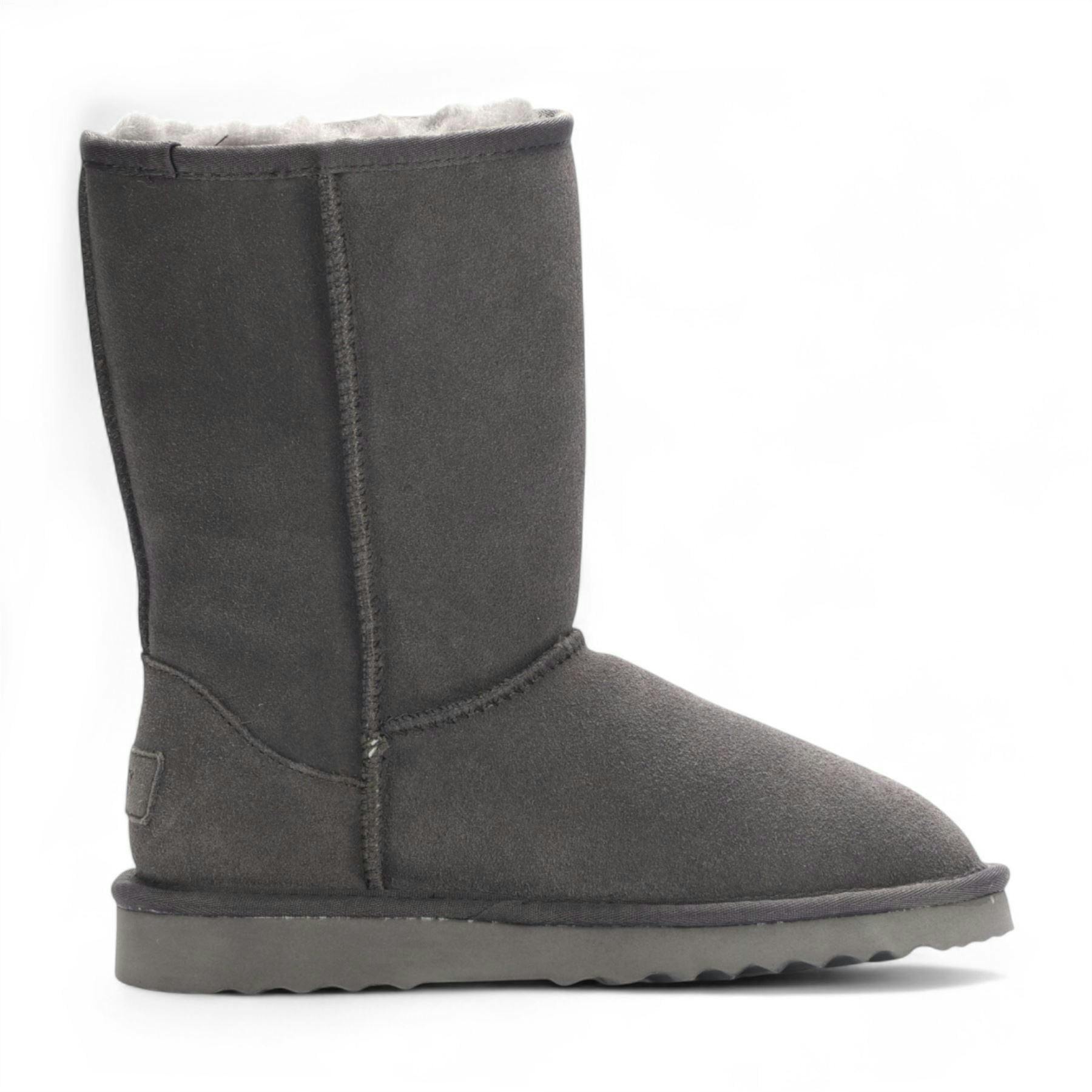 Infinity Leather Women's Grey Genuine Sheepskin Suede Slip-On Ankle Winter Boots - Dusk - Uk 5 | Eu 38 | Us 7