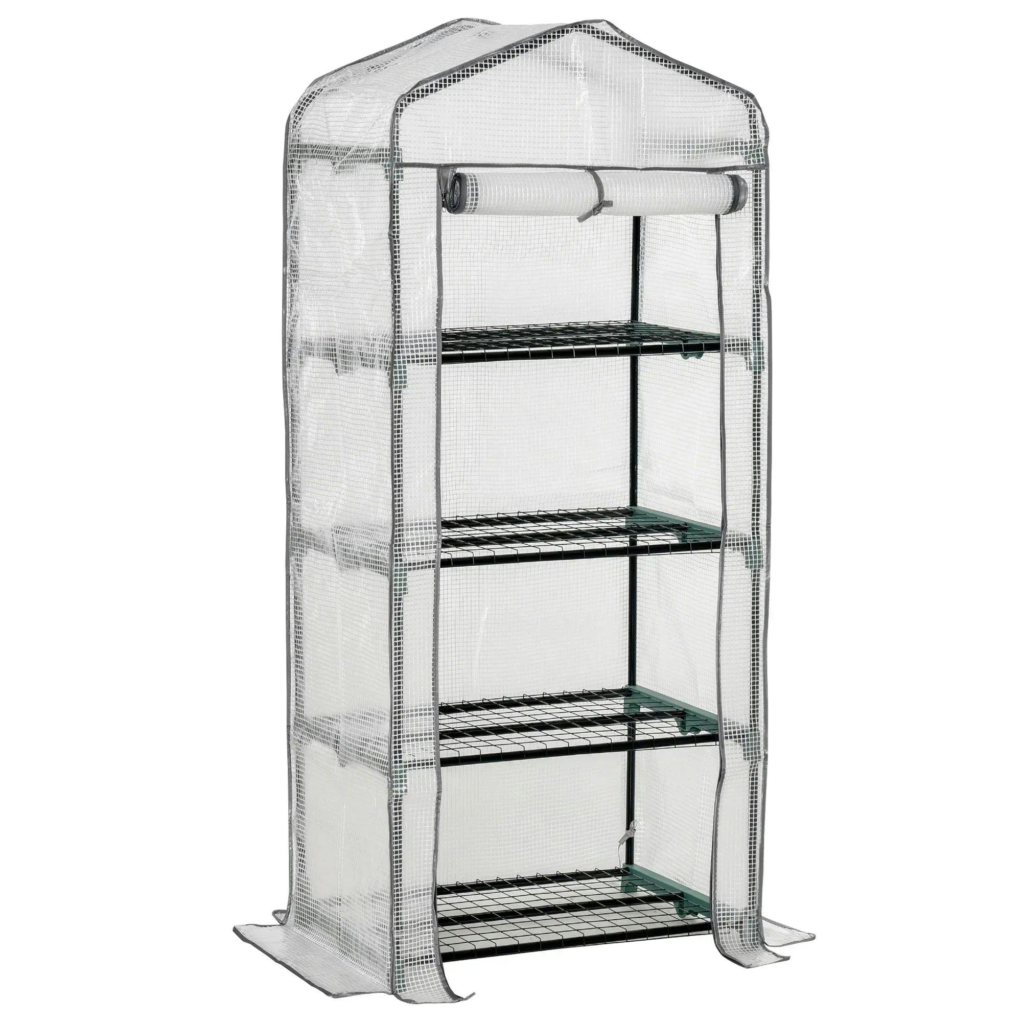 Photos - Greenhouses Outsunny Rackhams 4 Tiers Mini Portable Greenhouse Compact Plant Grow Shed Metal Frame PE Cover 160H x 70L x 50Wcm 