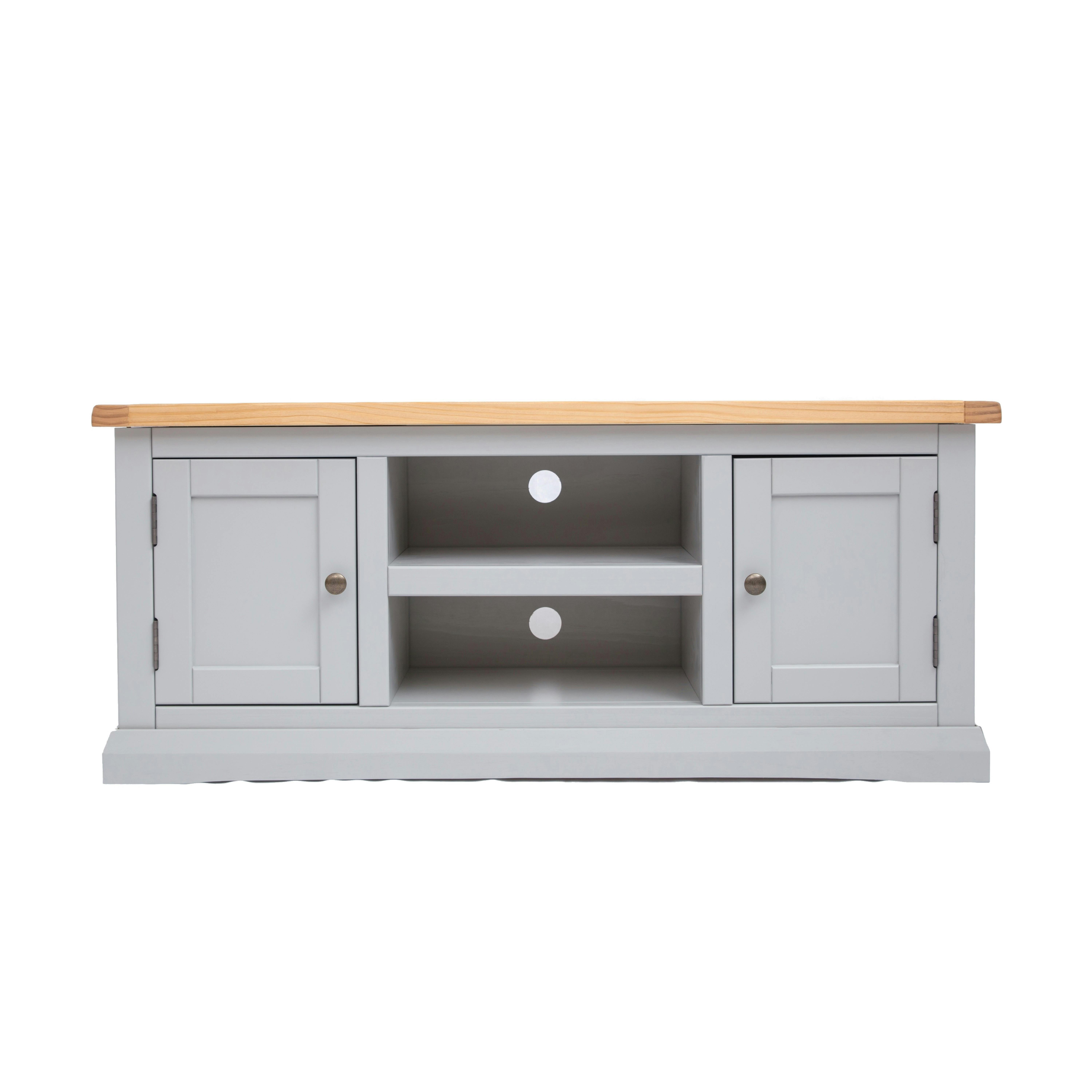 Rackhams Light/Grey Loreo 2 Door Tv Cabinet Brass Knob