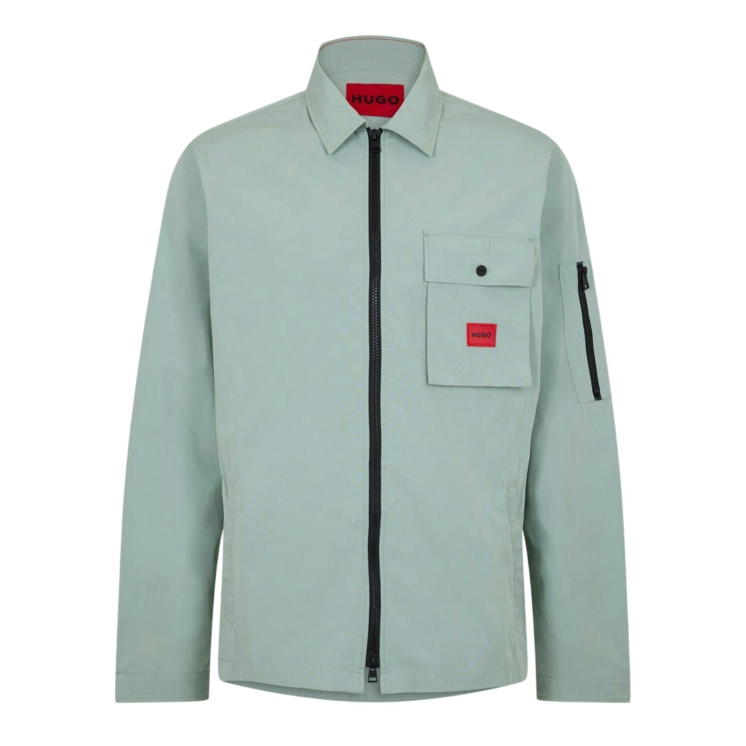 Hugo Men's Light/Green Logo Cotton Overshirt - M - 100% Mixed