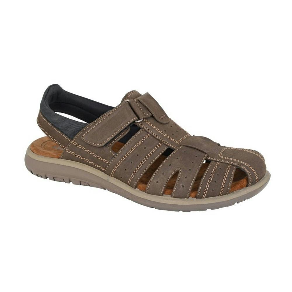 Roamers Men's Brown Leather Touch Fastening Sandals - 10 Uk - 80% Leather/10% Pu/10% Textile