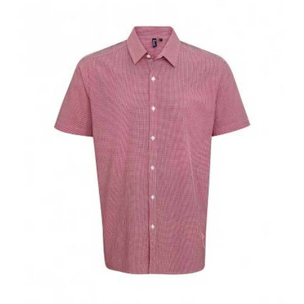 Premier (L, Red/White) Mens Gingham Short Sleeve Shirt - Image 3