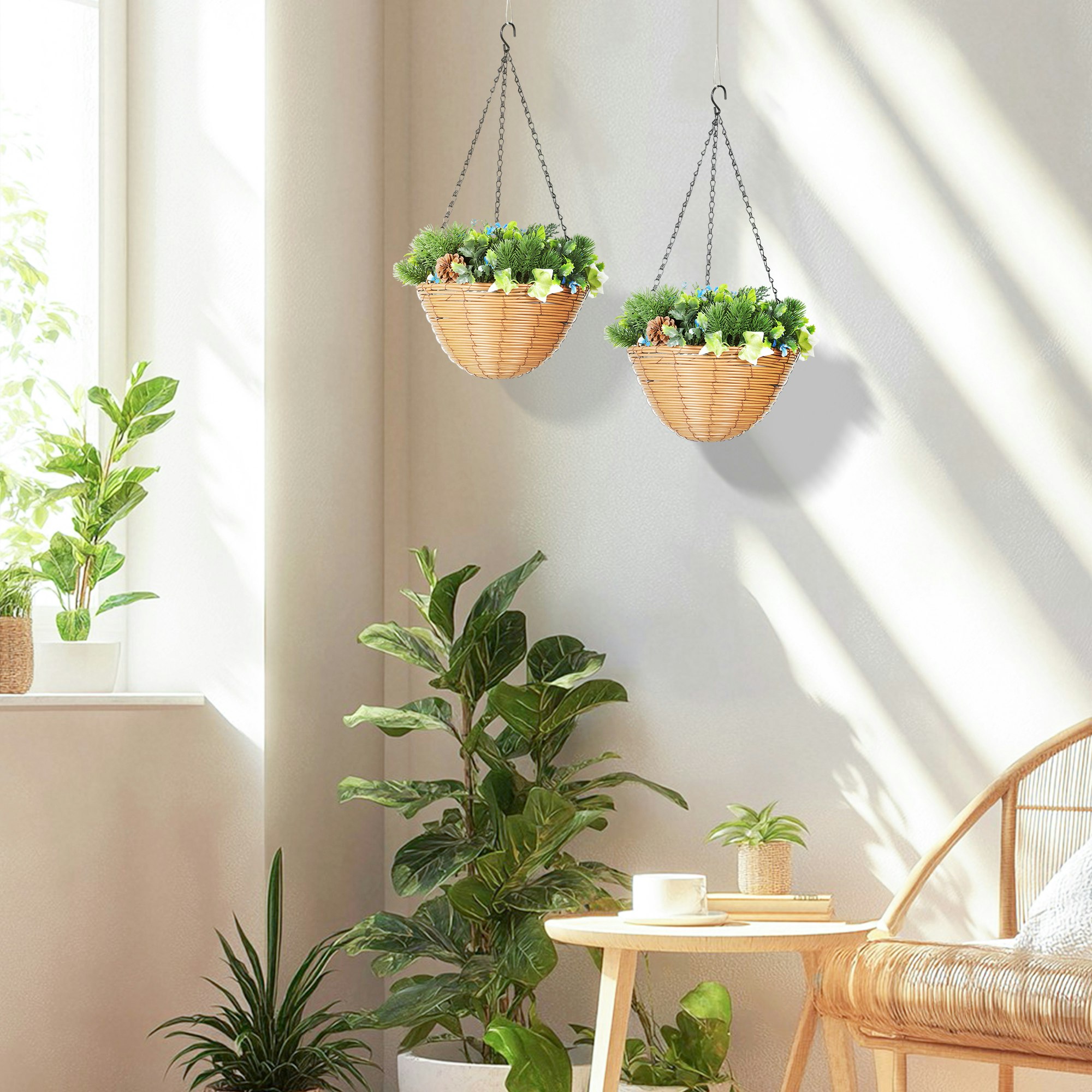 Homcom Green Artificial Flowers In Basket Set Of 2 With Pe Leaves And 18 Flowers - Φ32 X 60H Cm - 2