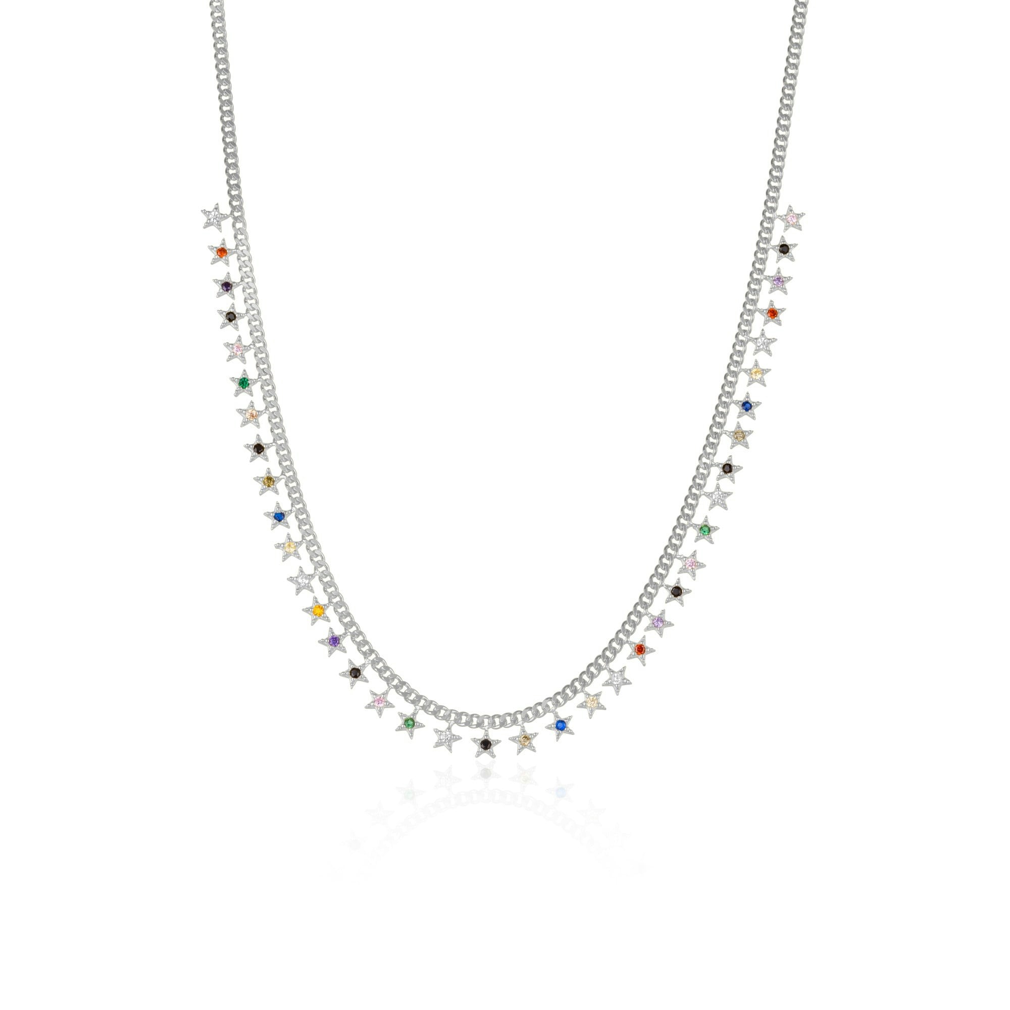 Spero London Silver Rainbow Multiple Star Station Necklace Sterling