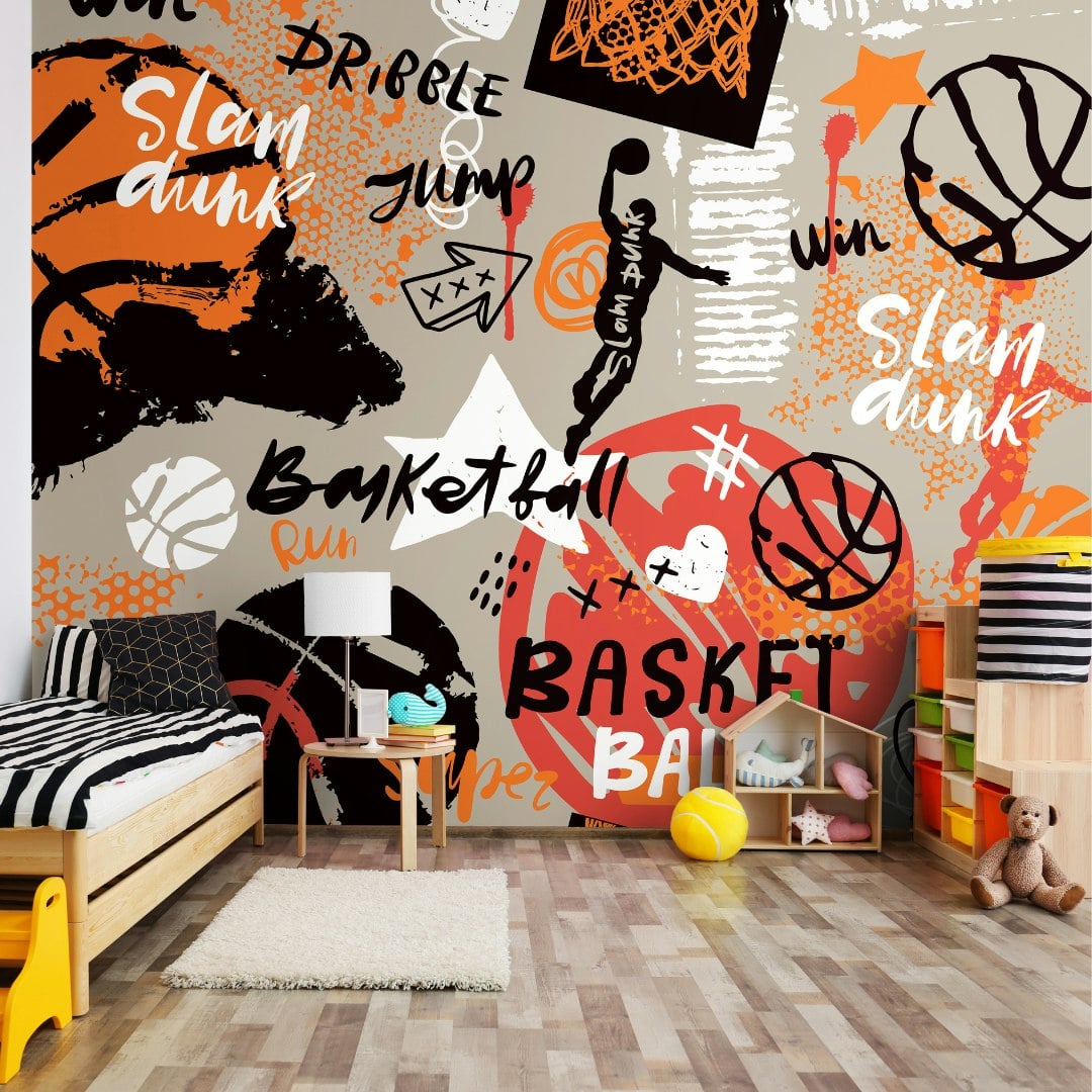 Rackhams Orange Graffiti Basketball - Medium - W300cm X H240cm
