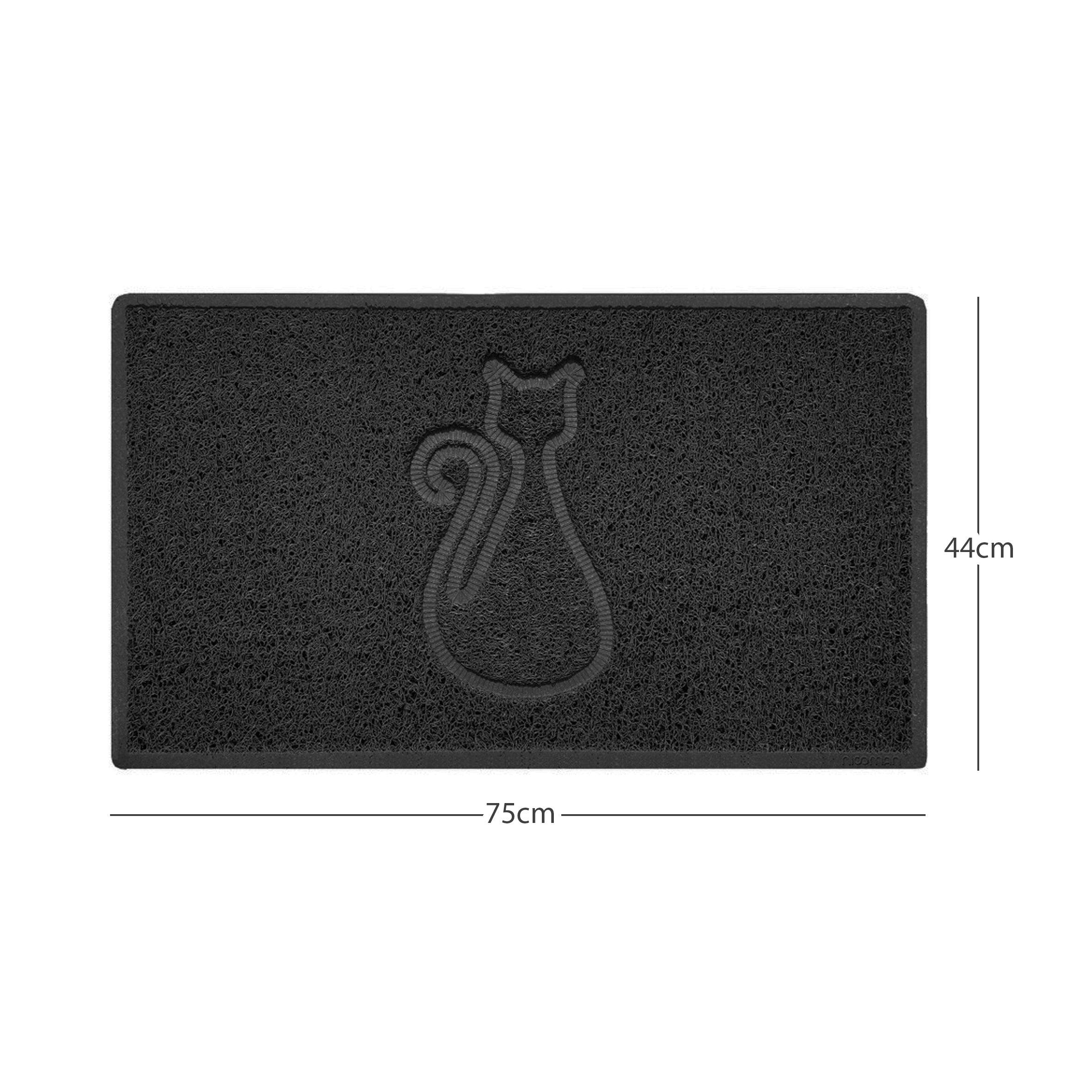 Rackhams Black "Cat" Embossed Loofah Textured Spaghetti Door Mat - 75Cm X 44Cm - No (Suitable For Outdoors)