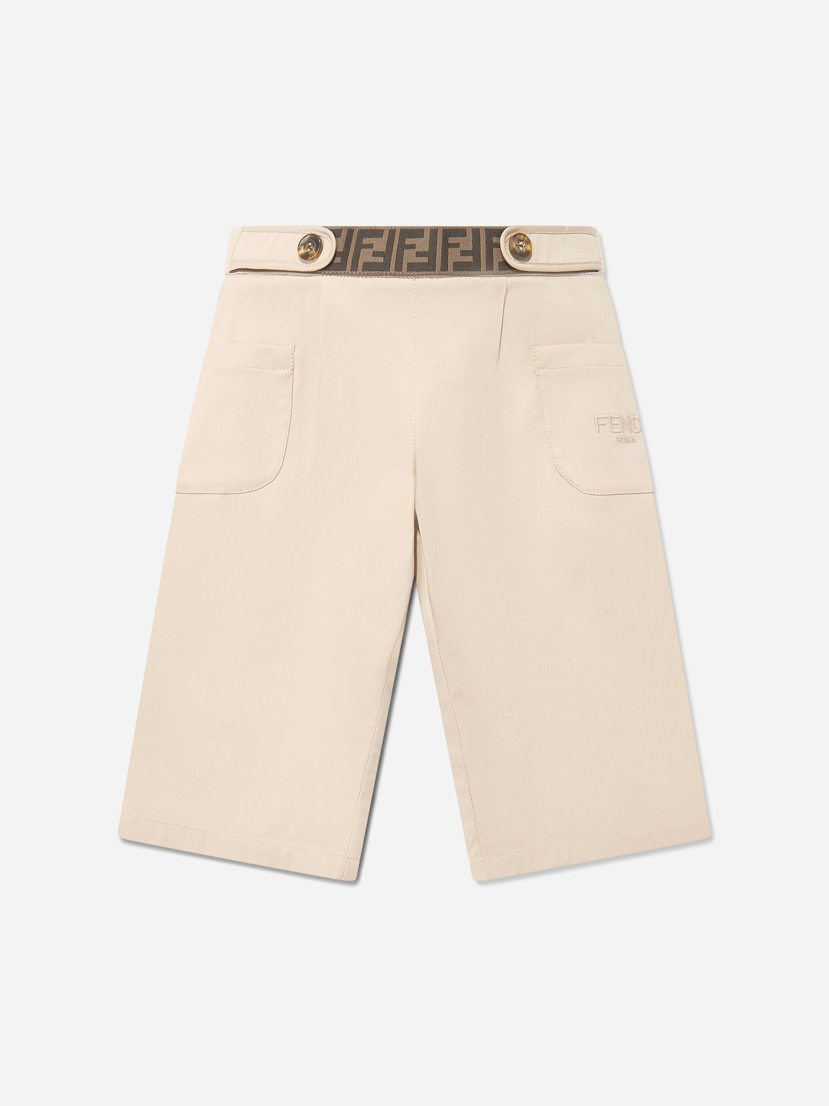 Fendi Kids Girls Beige Fendi Baby Stretch Gabardine Trousers In - 12 Mths