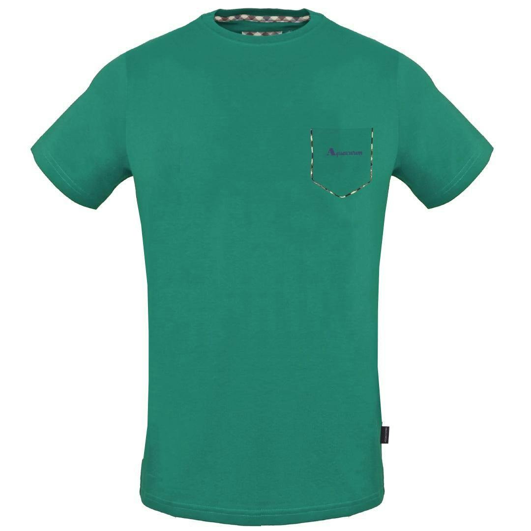 Aquascutum Men's Green Check Pocket T-Shirt - S - 95% Cotton/5% Elastane