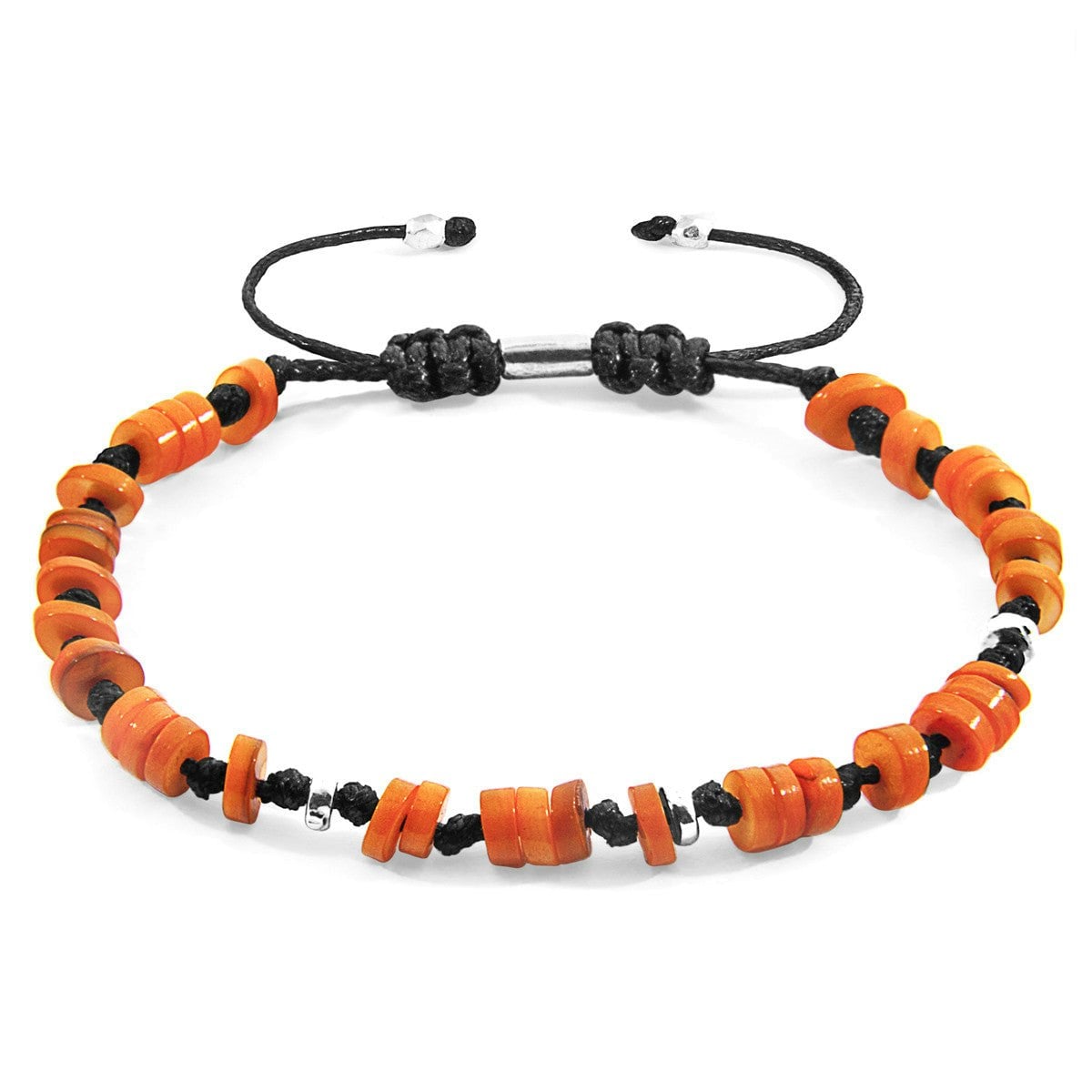 Anchor & Crew Orange/Silver Hailey And Freshwater Shell Skinny Macrame Bracelet
