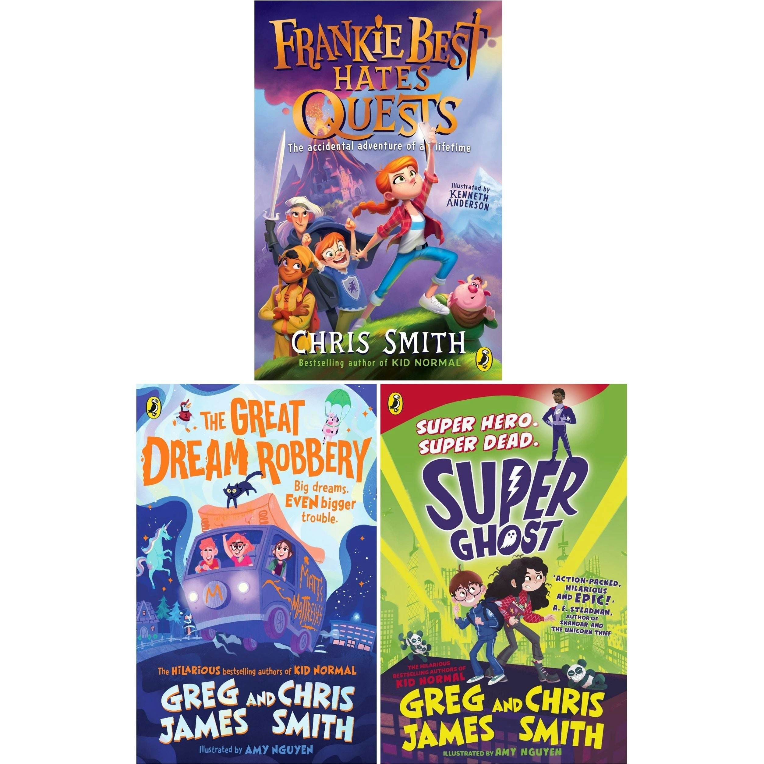 Puffin Chris Smith & Greg James 3 Book Set Frankie Best Hates Quests, Clarity Jones And The Magical Detective Agency, Super Ghost
