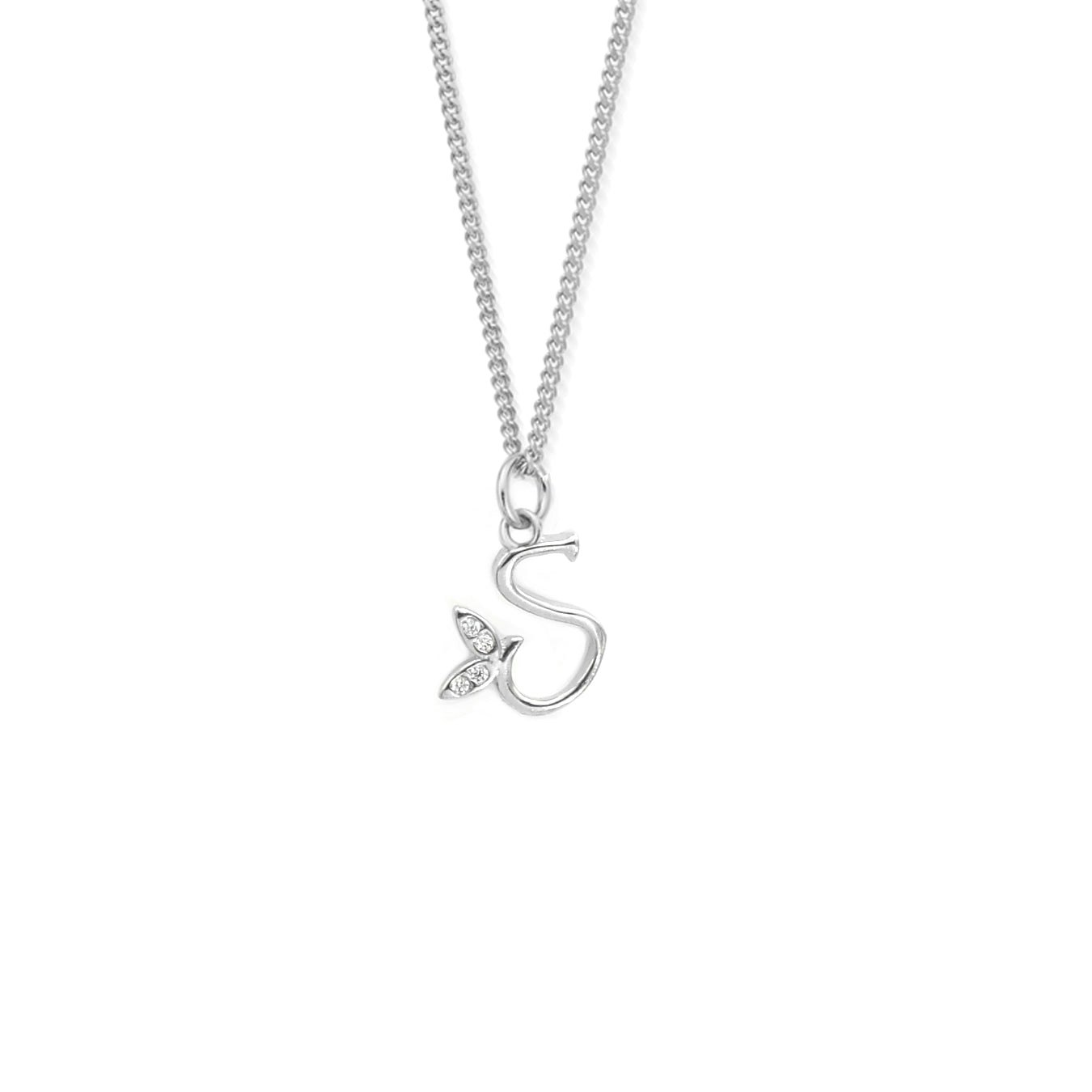 Say It With Silver Dainty Winged Initial Charm Necklace - Sterling - S
