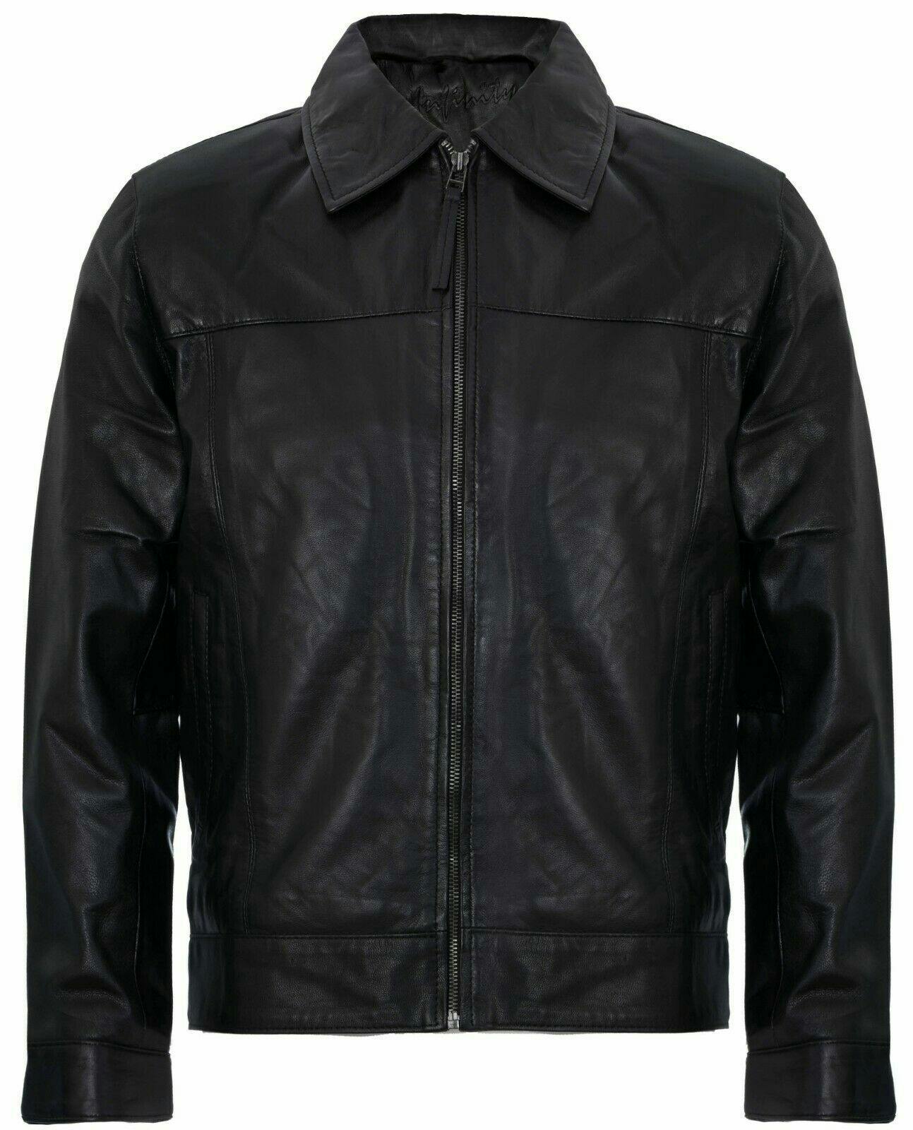 Infinity Leather Men's Black Retro Classic Nappa Leather Biker Jacket - Uk 4XL | Eu 58 | Us 48