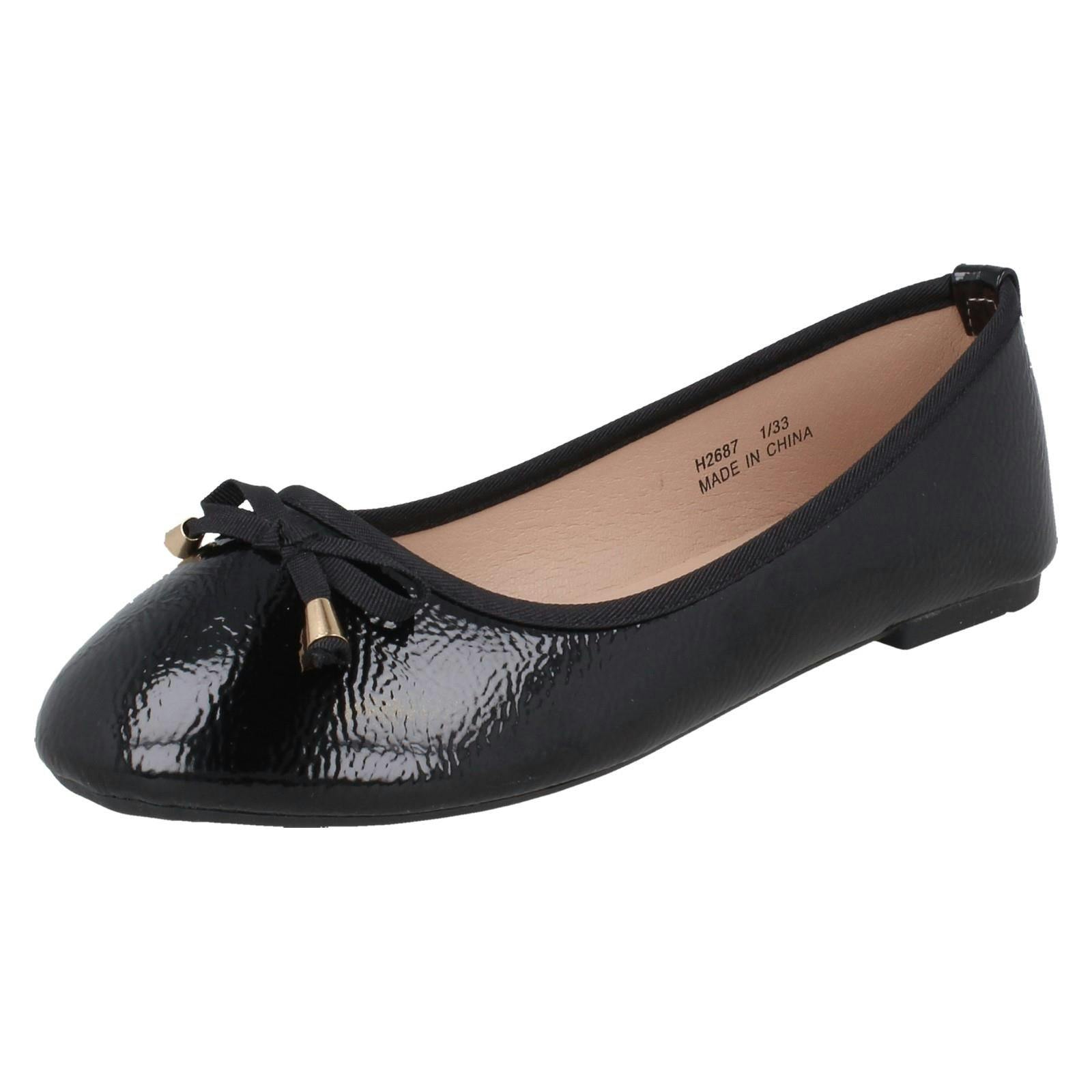 Spot On Girls Black Ballerina Flats H2687 - Uk 13 Child