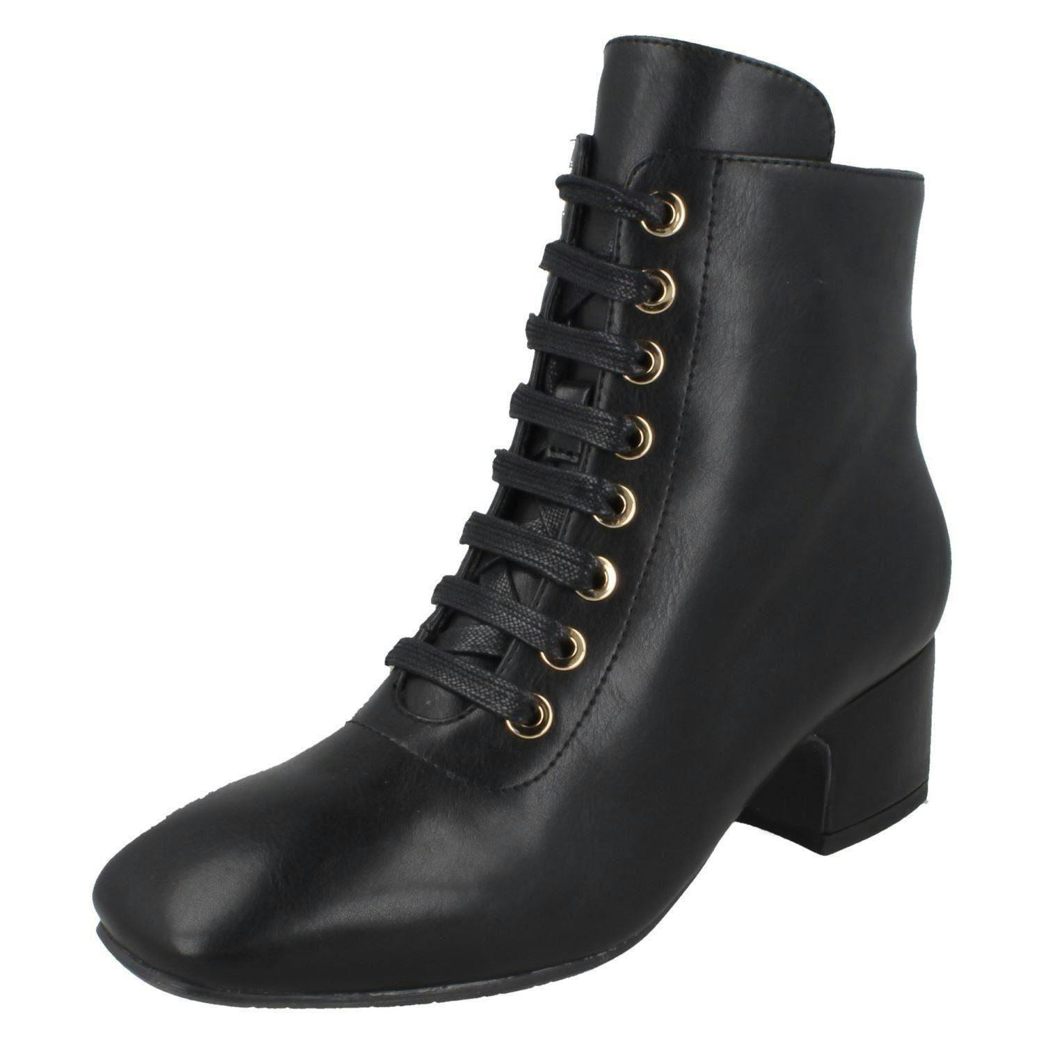 Spot On Women's Black Lace Up Ankle Boots F51120 - Synthetic - Uk 8