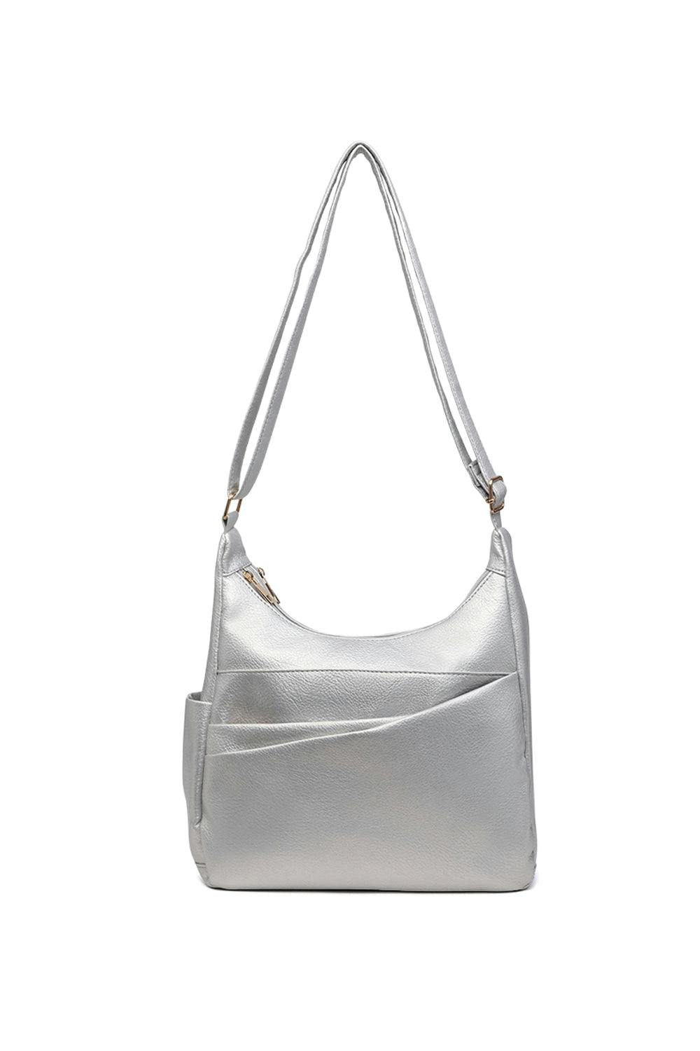 Pluspup Silver Shoulder Bag With Multiple Compartments And Zipper Closure