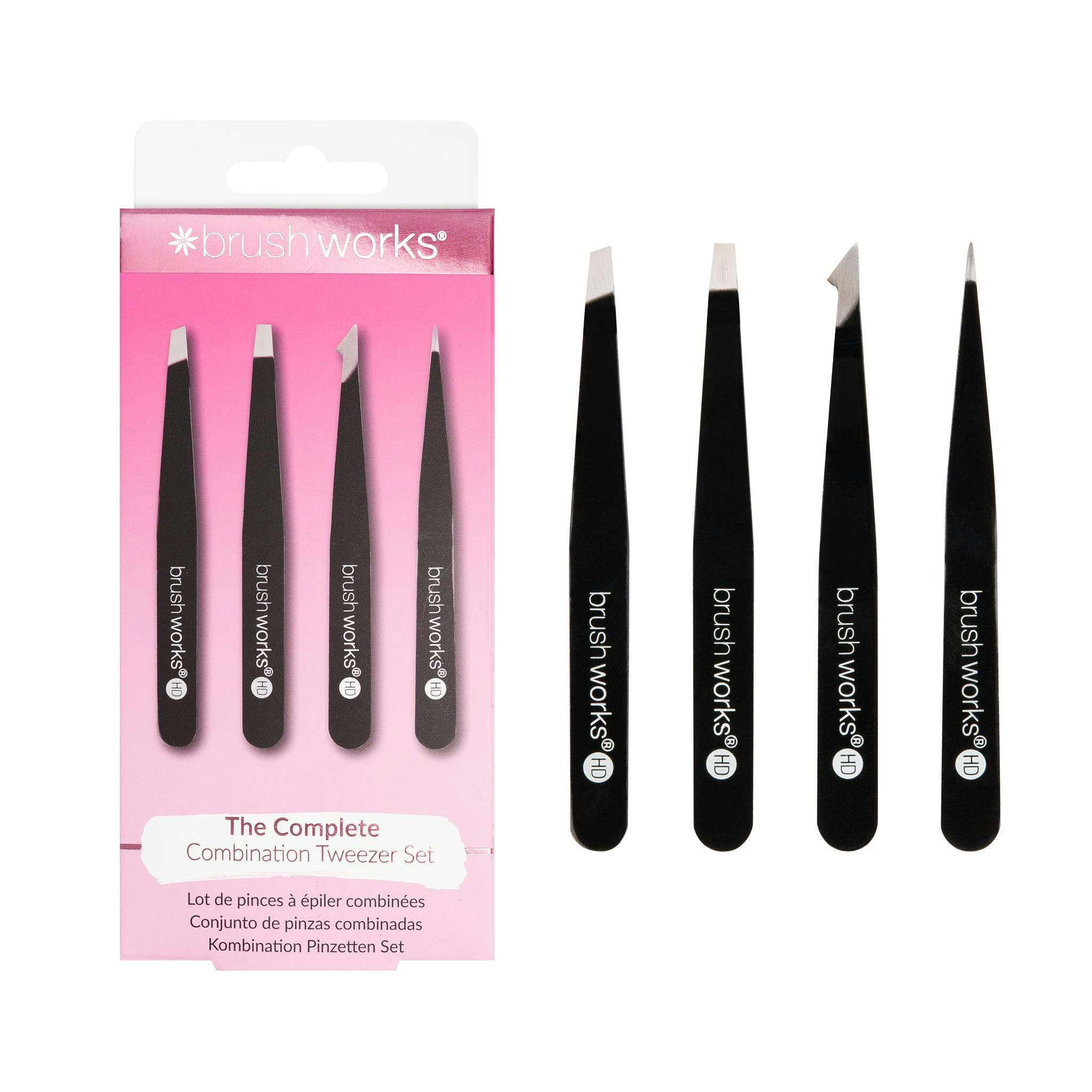 Brushworks Black 4 Piece Combination Tweezer Set
