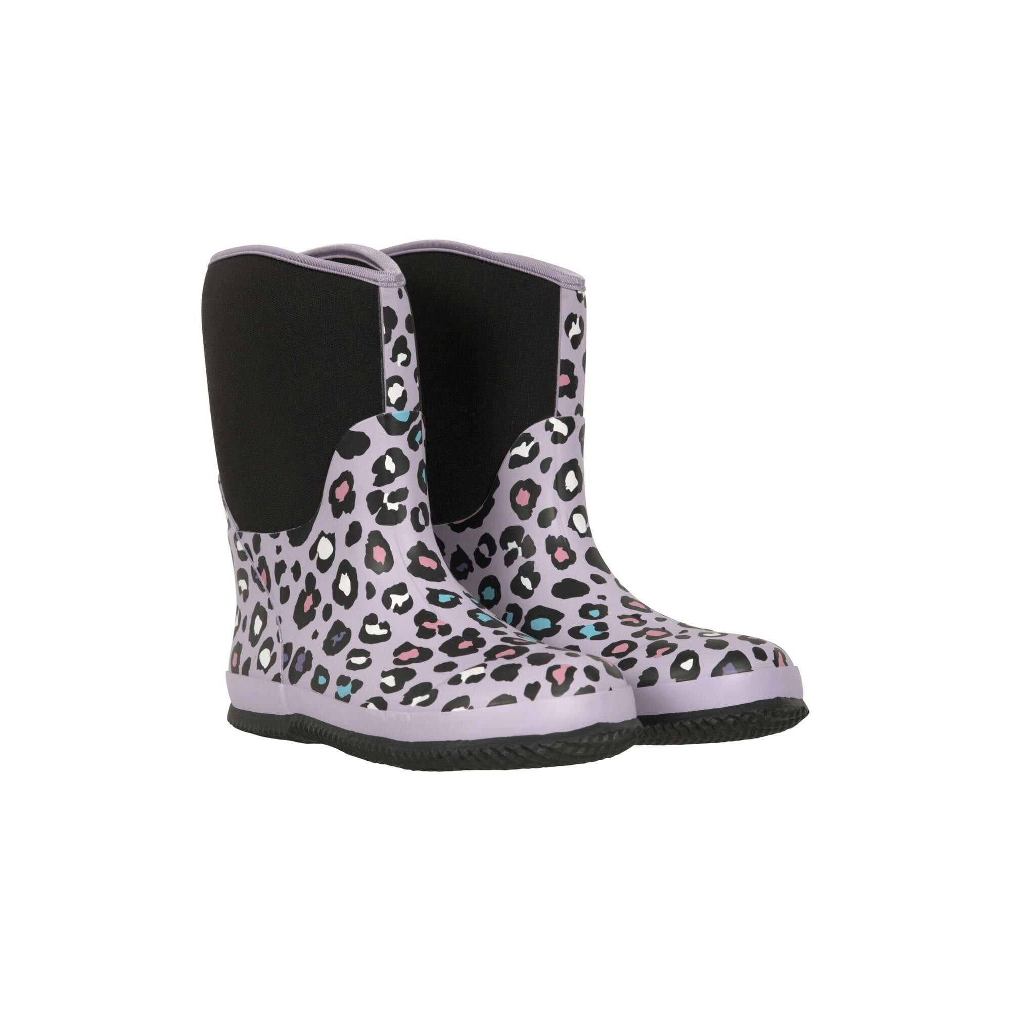 Mountain Warehouse Lilac Kids Puddle Leopard Print Mucker Boots - 12 Uk Child - 50% Synthetic/50% Textile