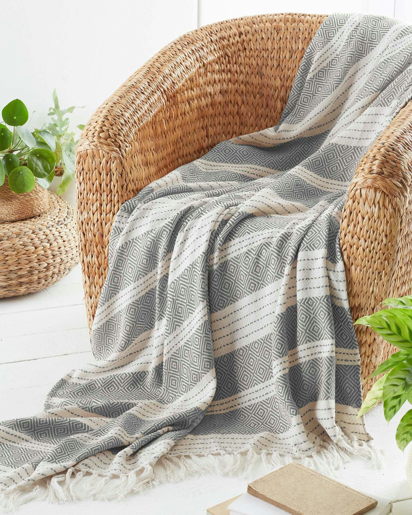 Rackhams Grey Diamond Throw Made From Recycled Plastic Bottles - 120X150cm