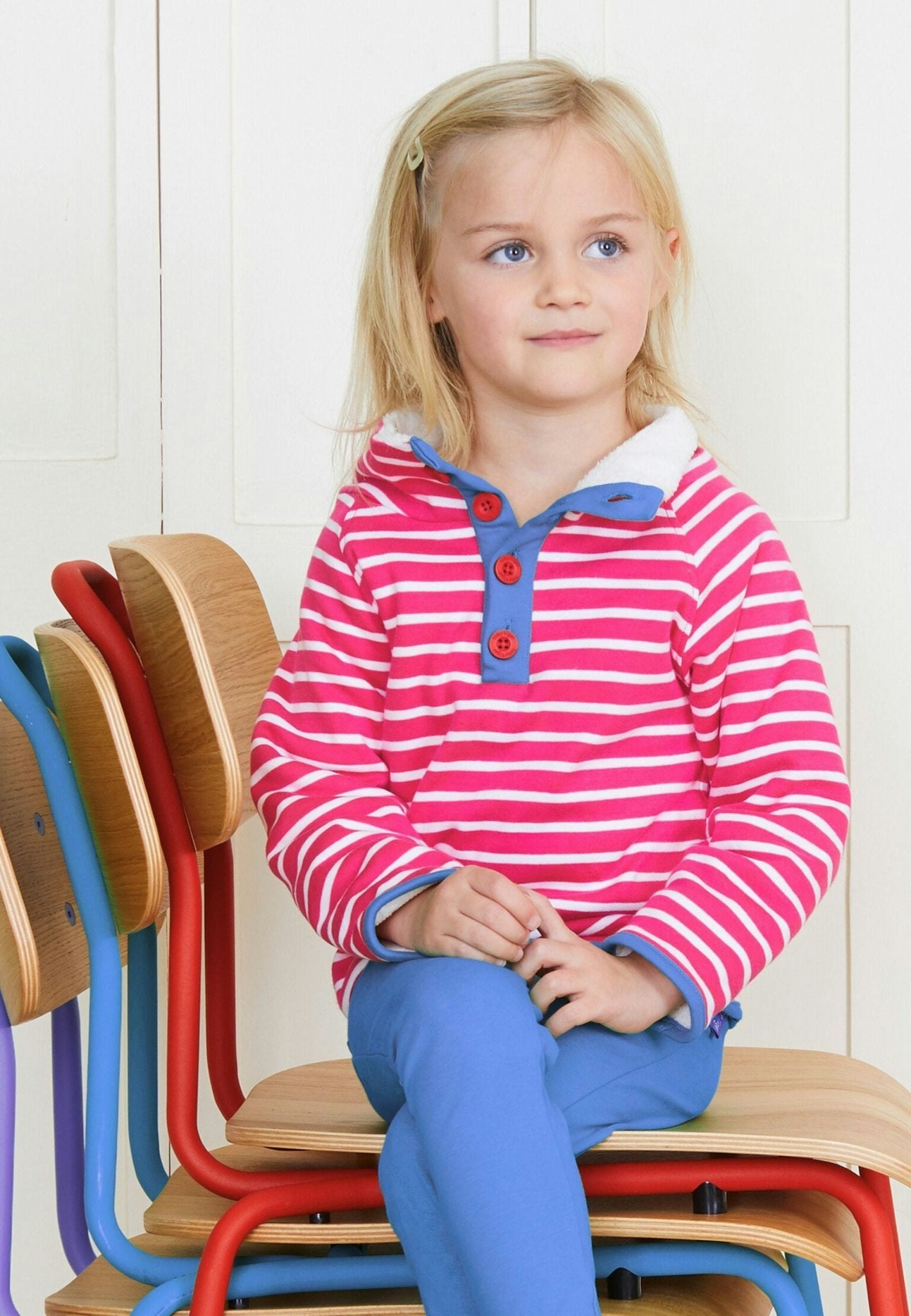 Toby Tiger Pink Organic Breton Cosy Fleece Sweatshirt - 6-12M / 80Cm