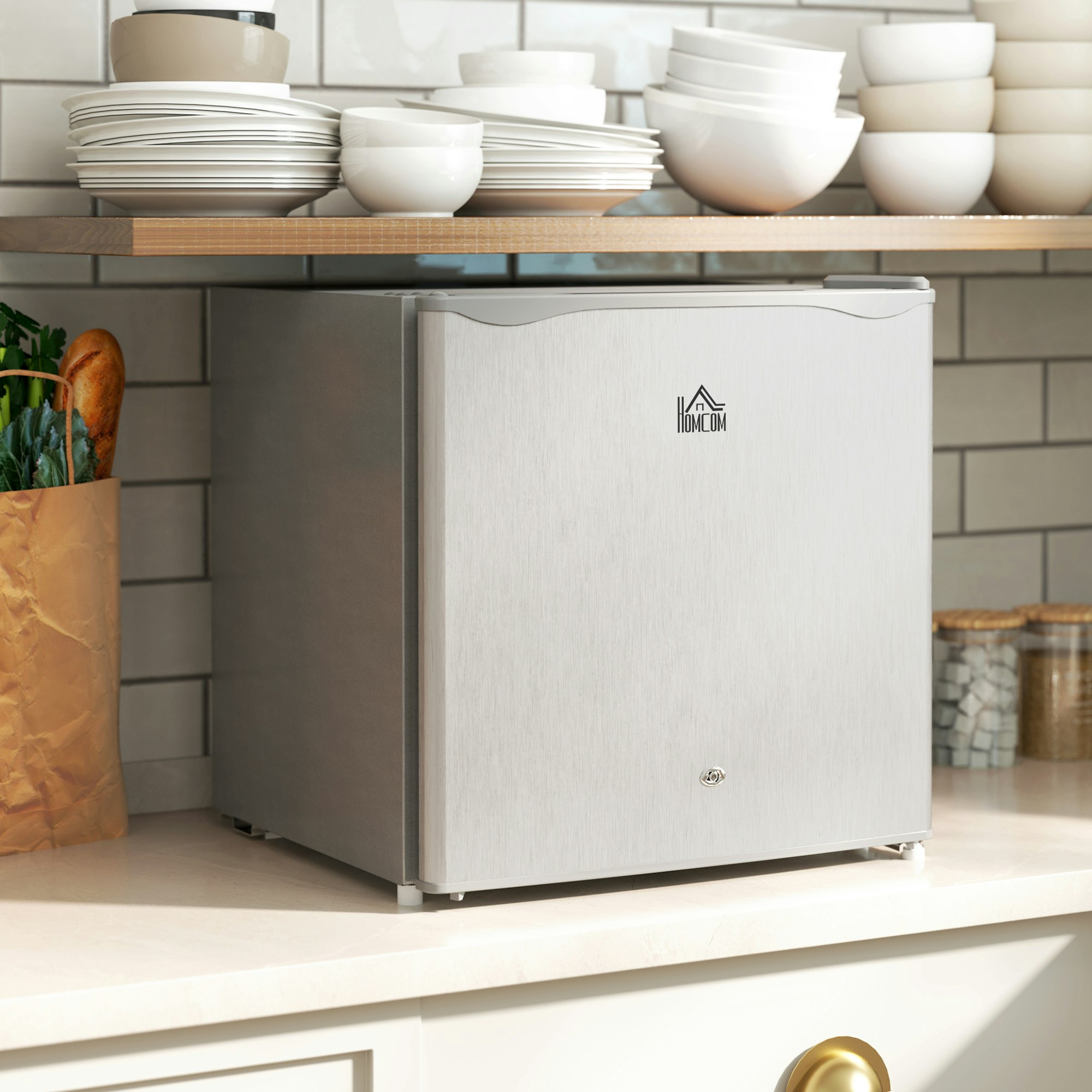 Homcom Grey 46L Counter Top Fridge Mini Fridge With Lock Chiller Box - 48W X 44D X 49Hcm