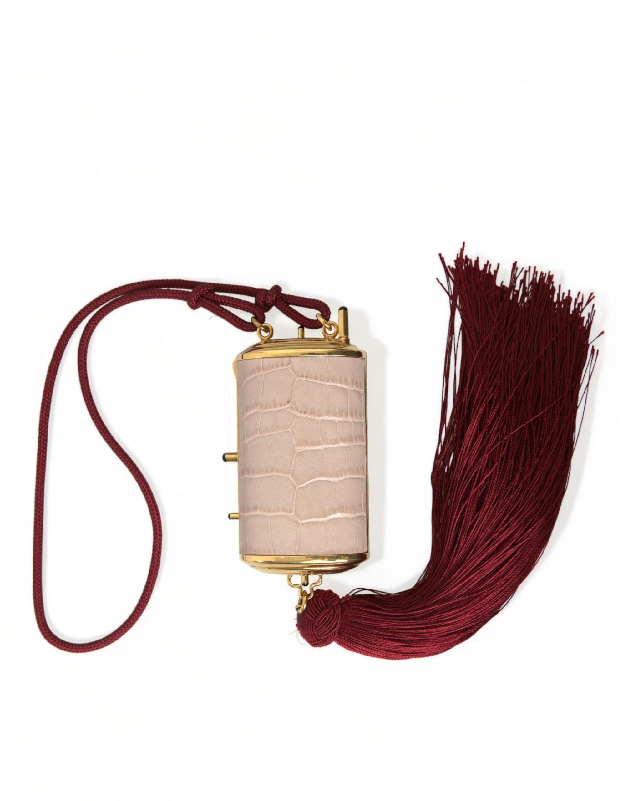 Dolce & Gabbana Pink Exotic Leather Mini Mirror Tassel Makeup Bag - One Size
