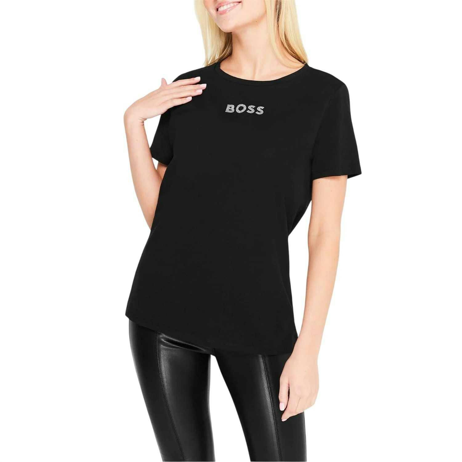 Hugo Boss Women's Black Diamante Logo T-Shirt - 8 Uk - 100% Mixed