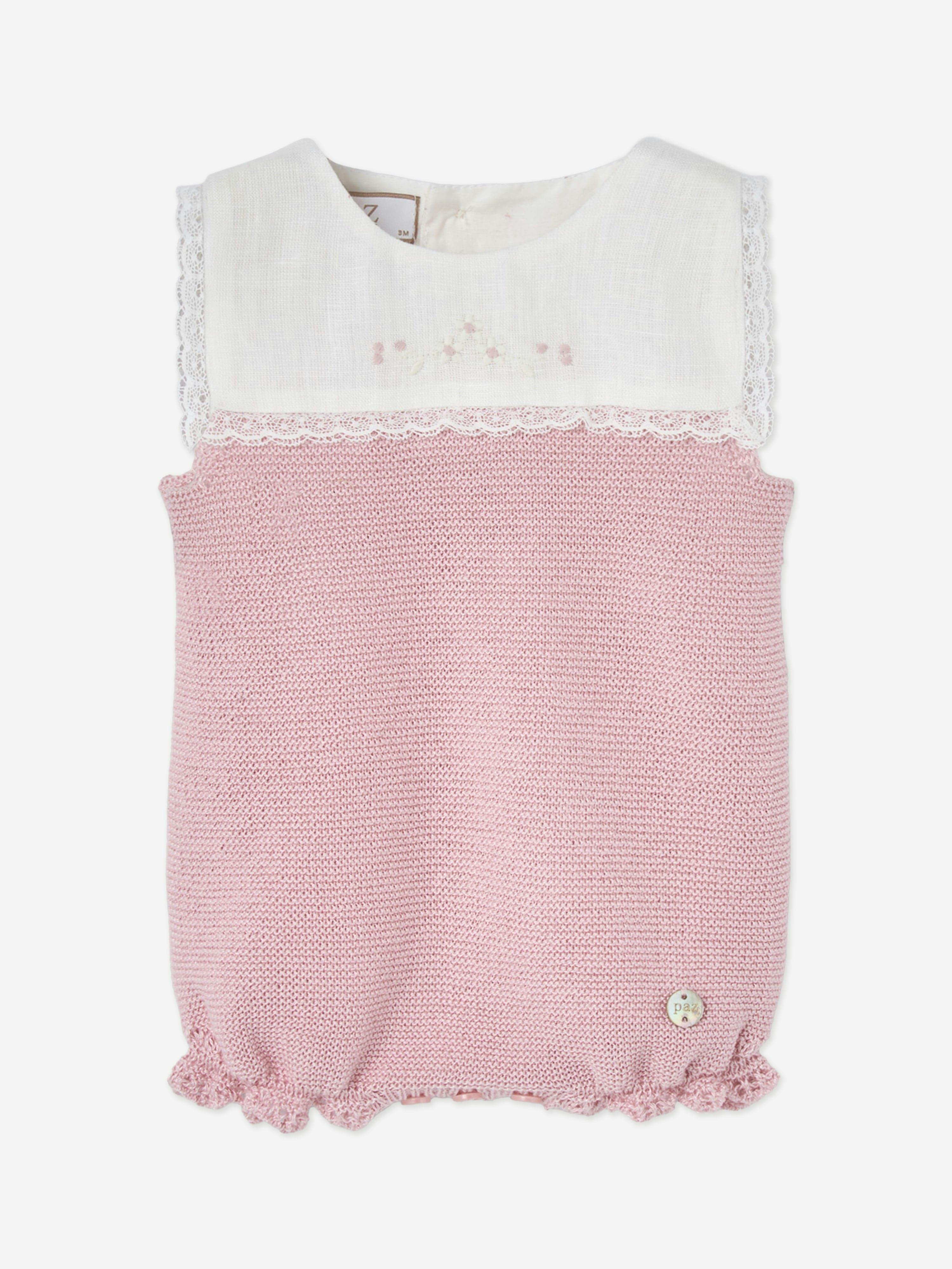 Paz Rodriguez Women's Pink Baby Girls Cotton Knit Romper In - 6 Mths