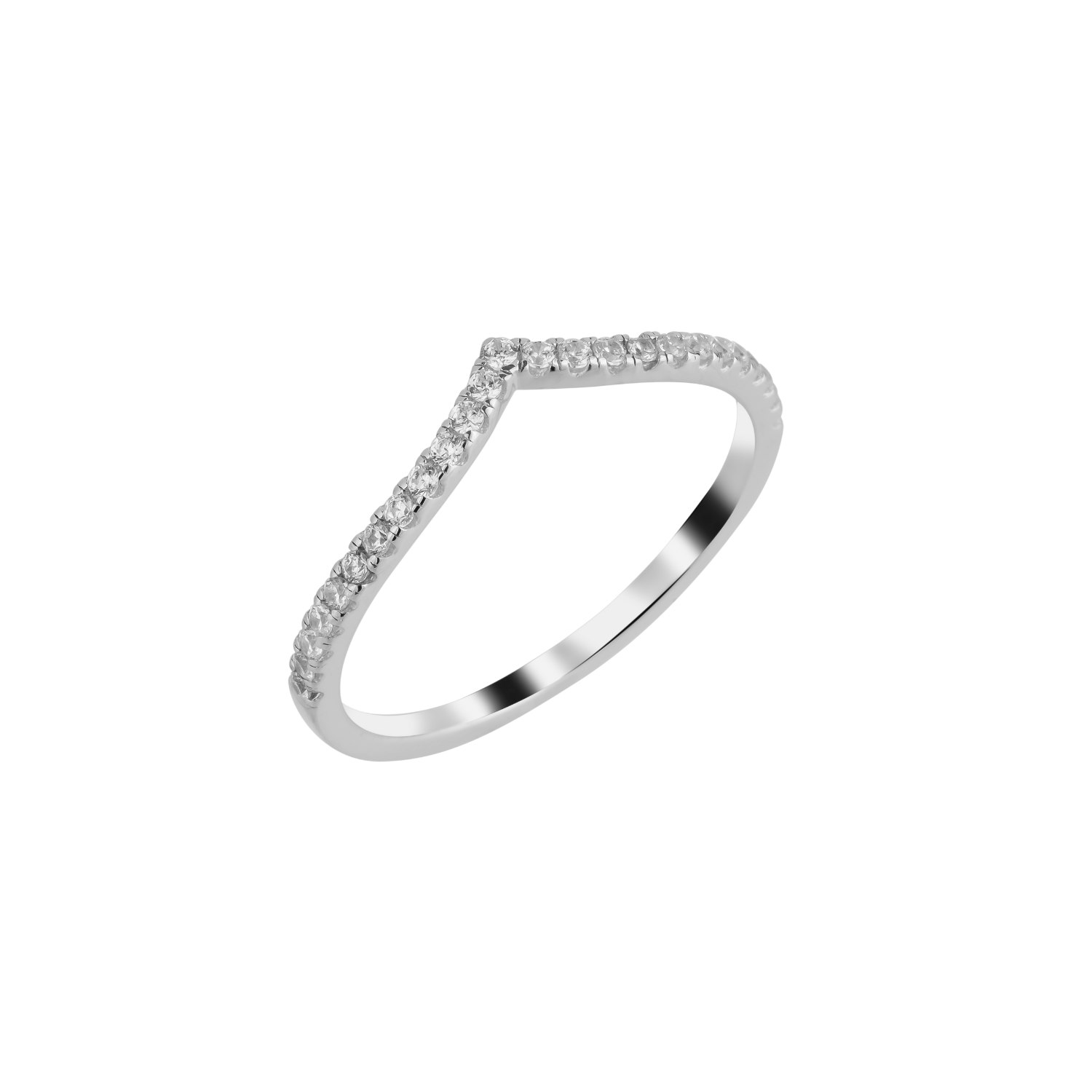 Spero London Silver Pave Wishbone V Sterling Ring - Q