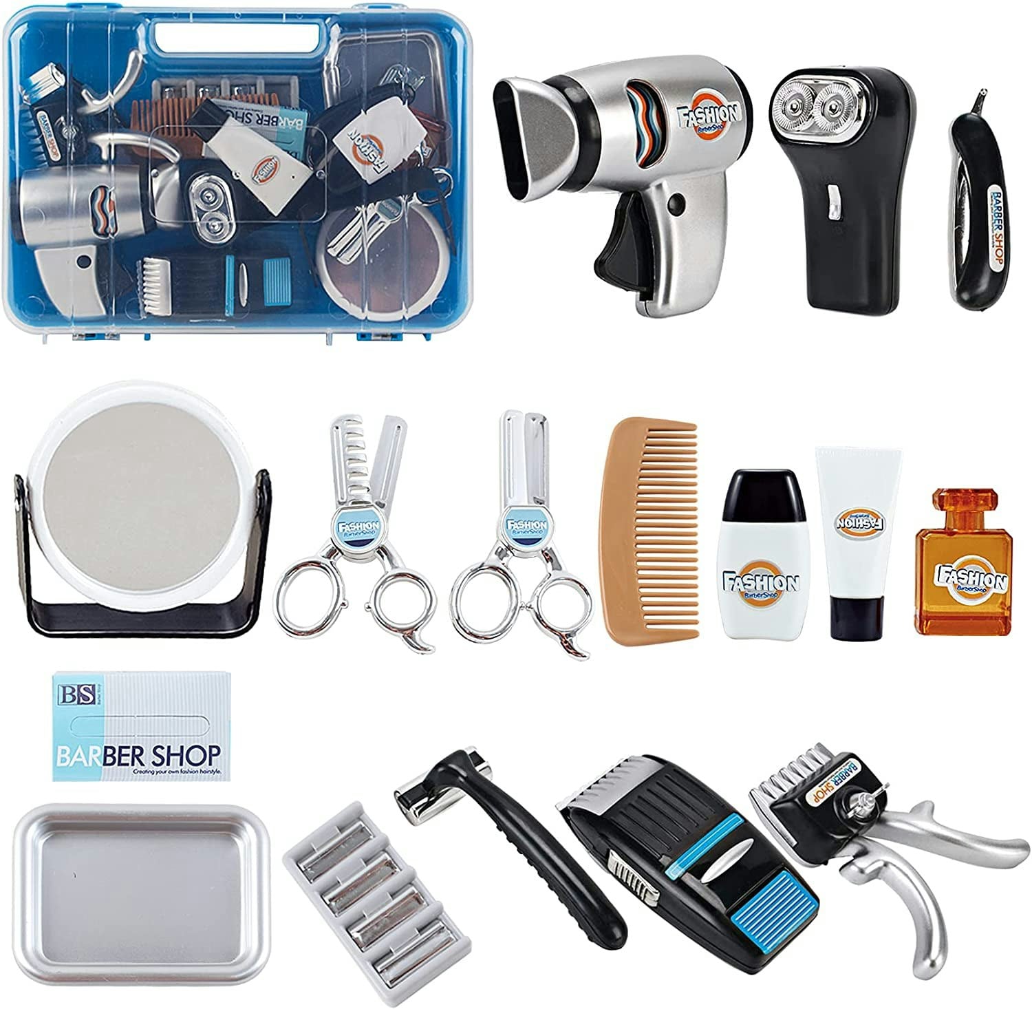 Deao Toys Blue Stylist Hairdresser Barber Salon Tool Role Play Set - 3+ - Toy Barber Set