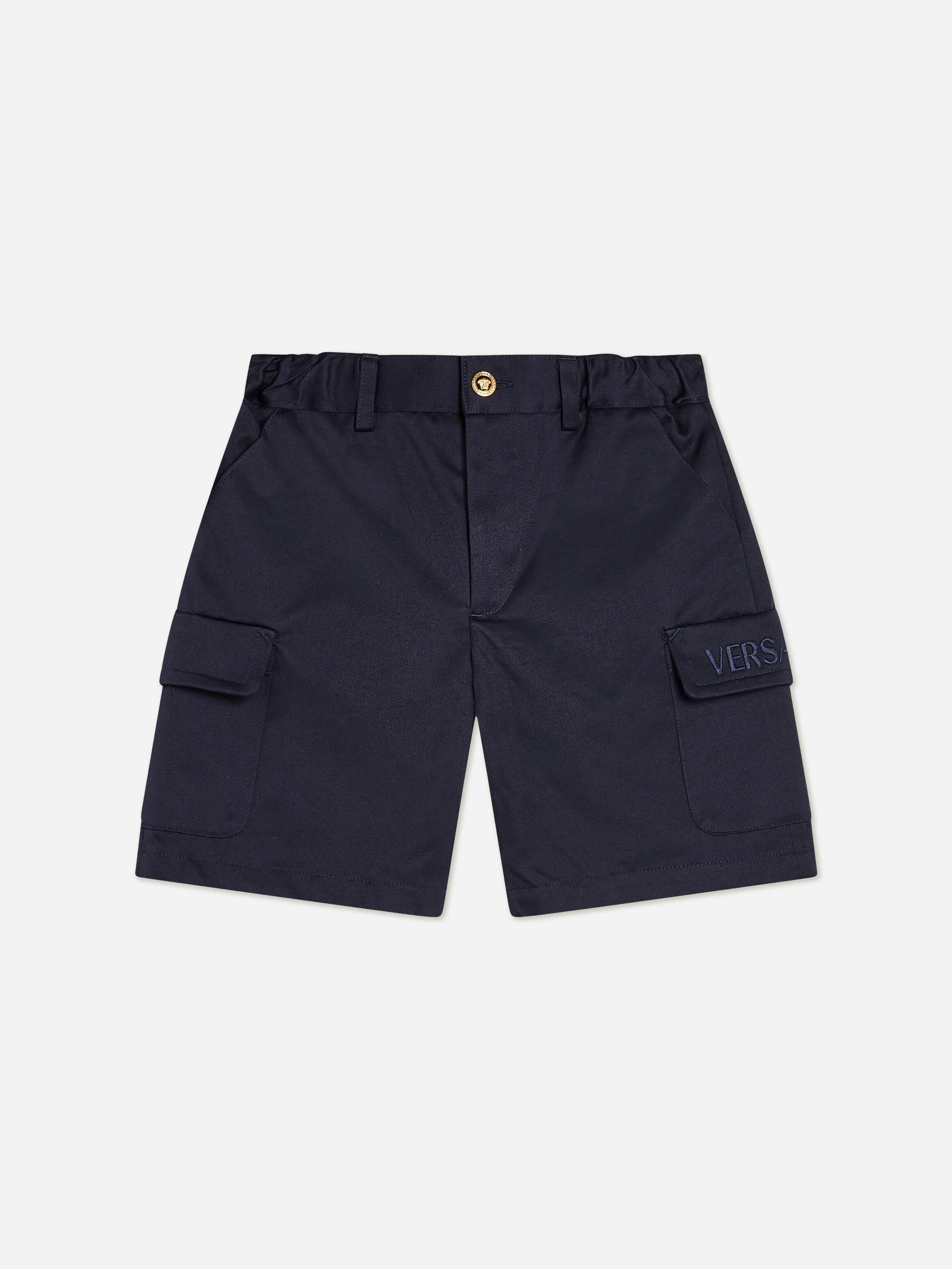 Versace Boys Blue Logo Cargo Shorts In - 6 Yrs