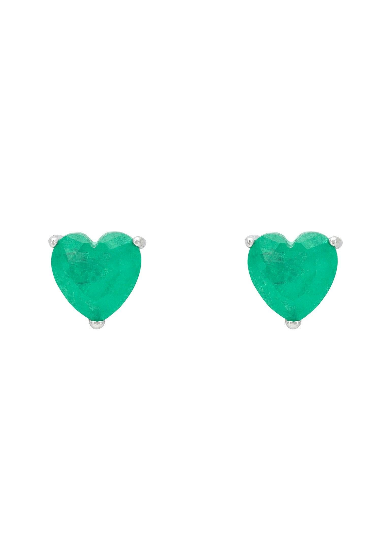 Latelita Silver Amore Heart Stud Earrings Colombian Emerald