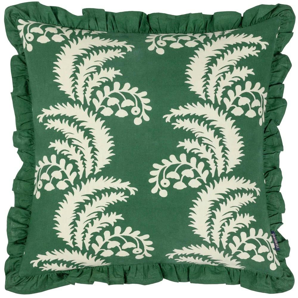 Paoletti Green Montrose Pleated Floral Cushion Cover - Bottle - 50Cm X 50Cm - Bottle - 100% Cotton