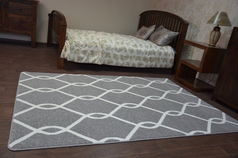 Rugsx Grey/White Sketch Rug - & Interlocking Ovals - 200Cm X 290Cm