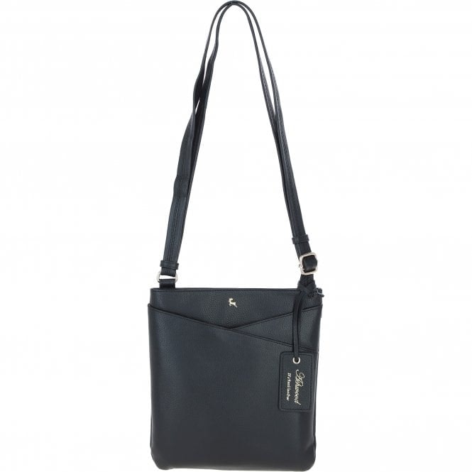 Ashwood Black Real Leather Zip Top Cross Body Bag: Curve - Leather