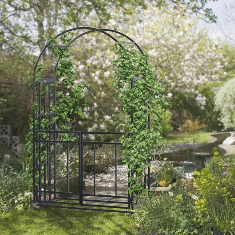 Rackhams Metal Garden Arch With Double Gate, Garden Arbor Climbing Plants - Image 5