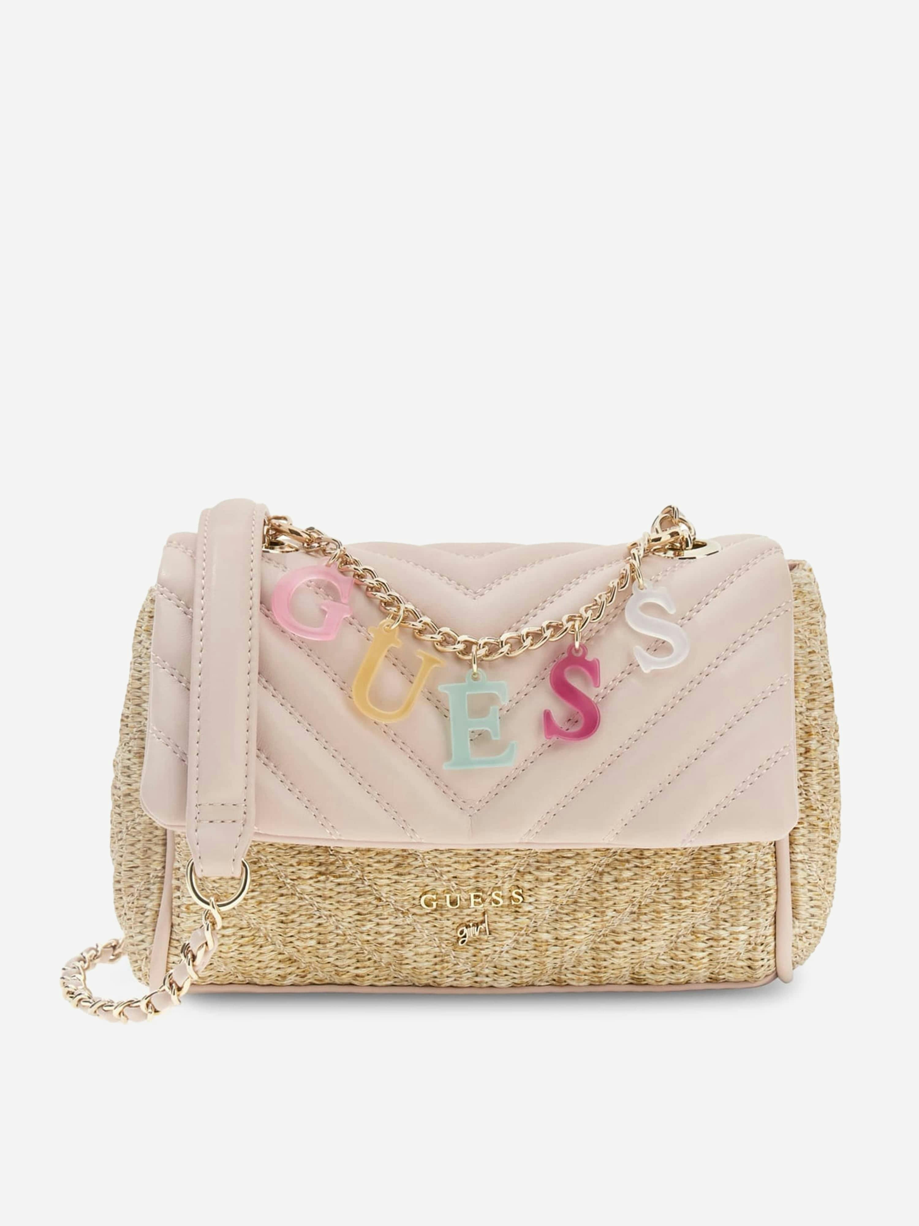 Guess Girls Pink Straw Crossbody Flap Bag In (21.5Cm) - One Size