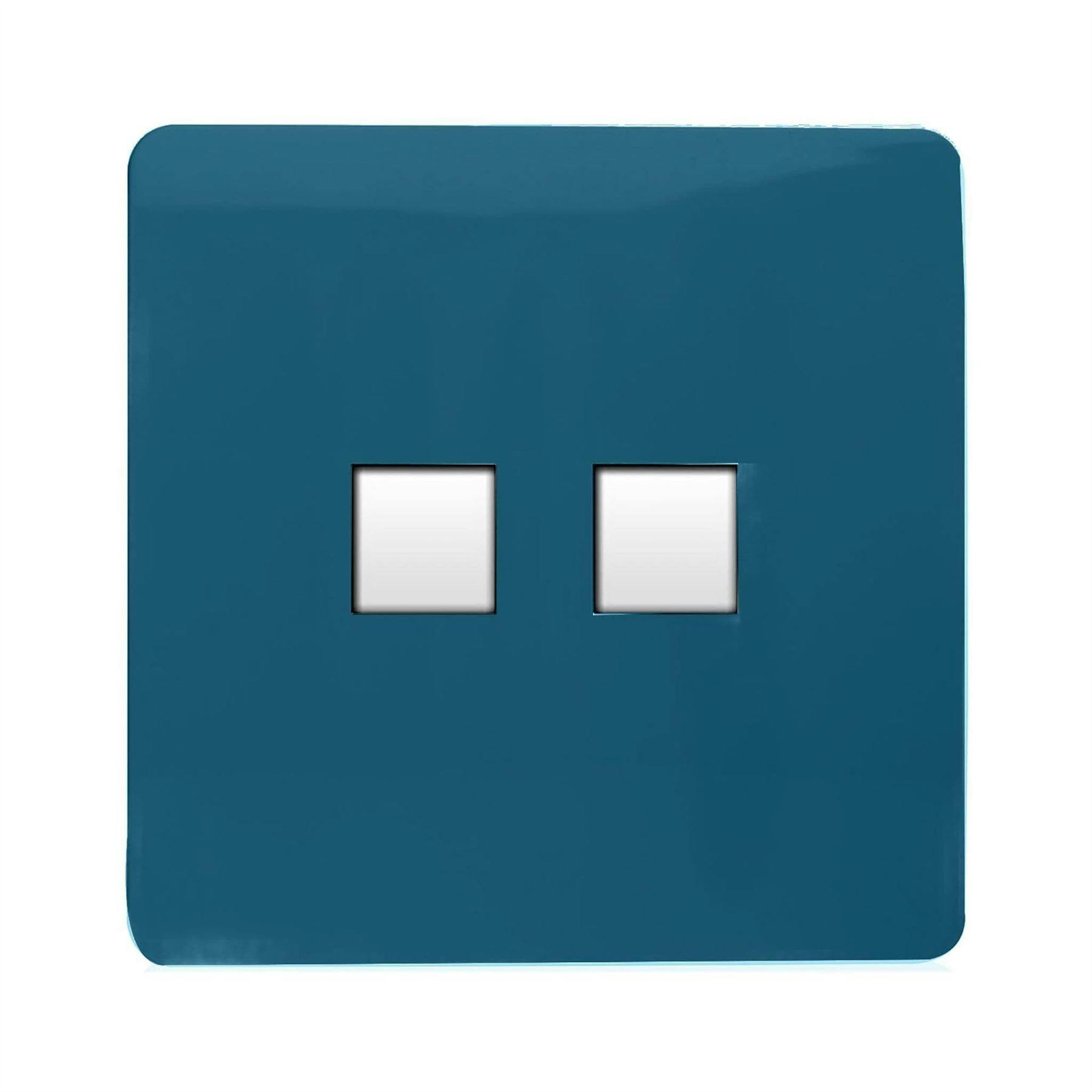 Trendi Switch Blue 2 Gang Rj45 Cat 5E Pc Ethernet & Telephone Slave Sockets In Midnight
