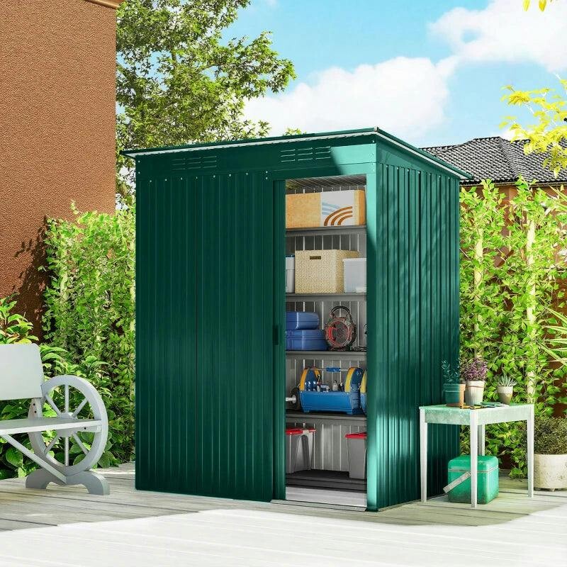 Outsunny Metal Garden Storage Shed 5 x 3ft Green Galvanised Steel - Image 6
