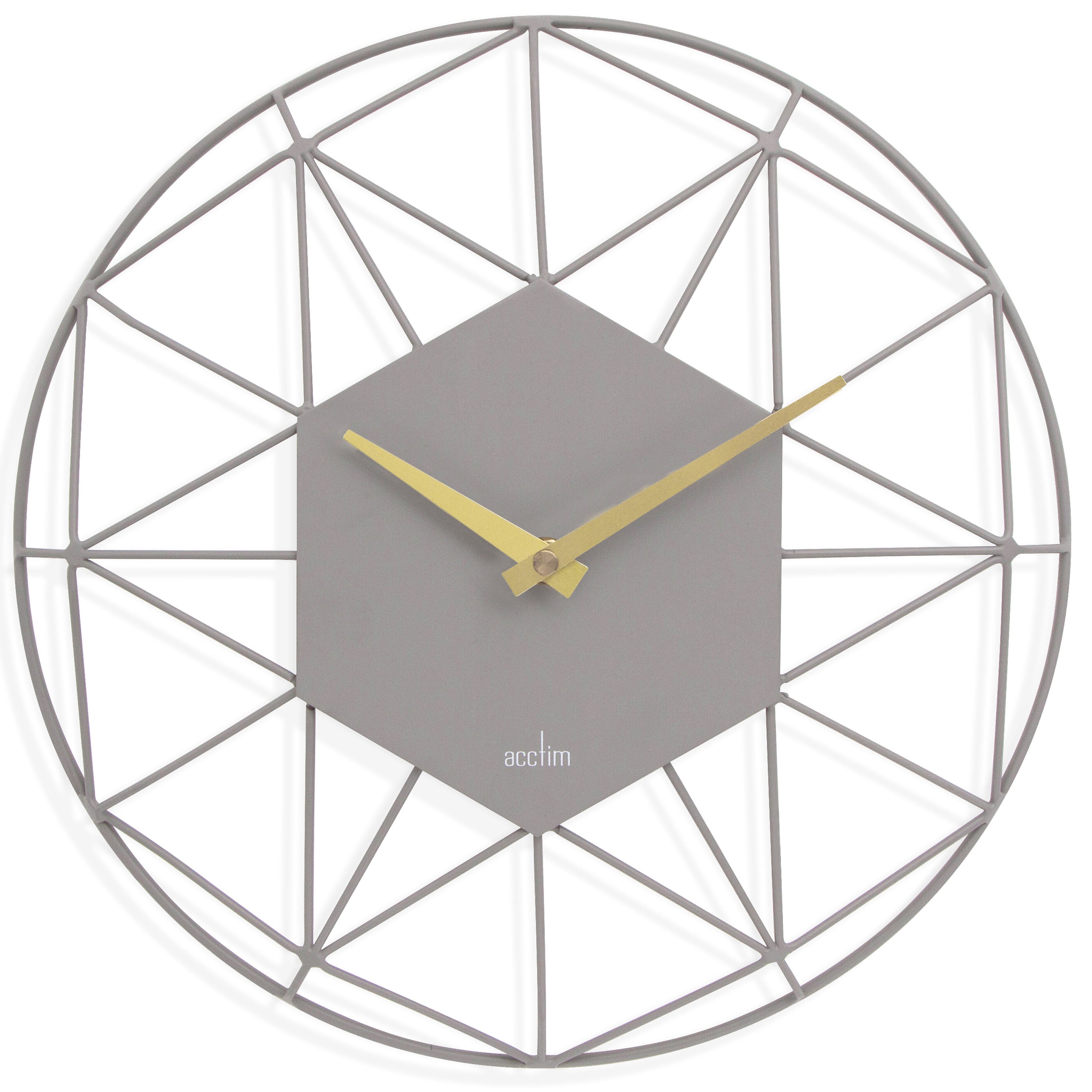 Rackhams Grey Alva Wall Clock Quartz Metal Geometric Wire Frame Open Dial 30Cm - Owl