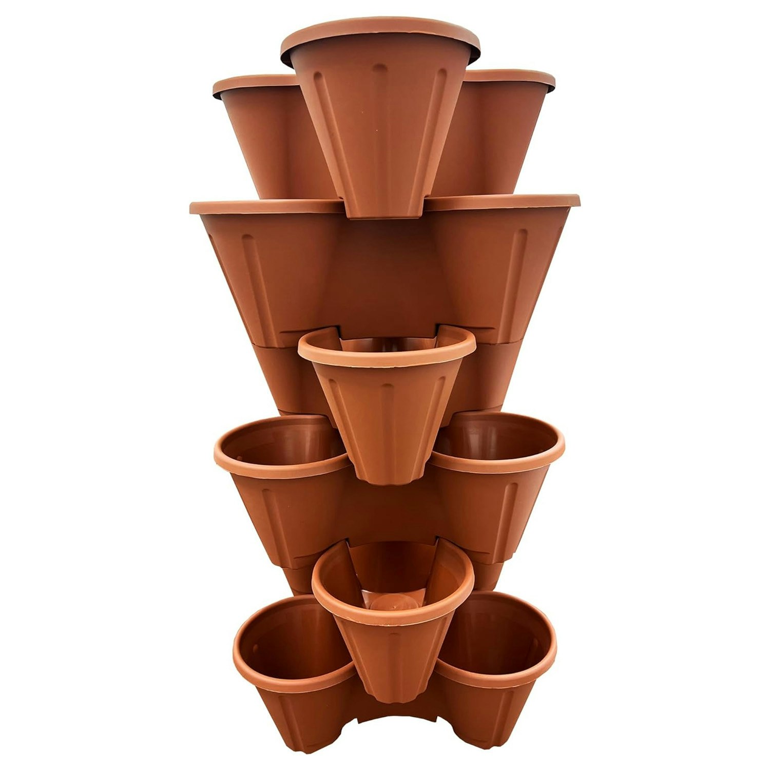 Rackhams Trio 3 Pot Strawberry Stacking Planters For Planting, Gardening, Herbs & Flowers - 3 X - Terracotta