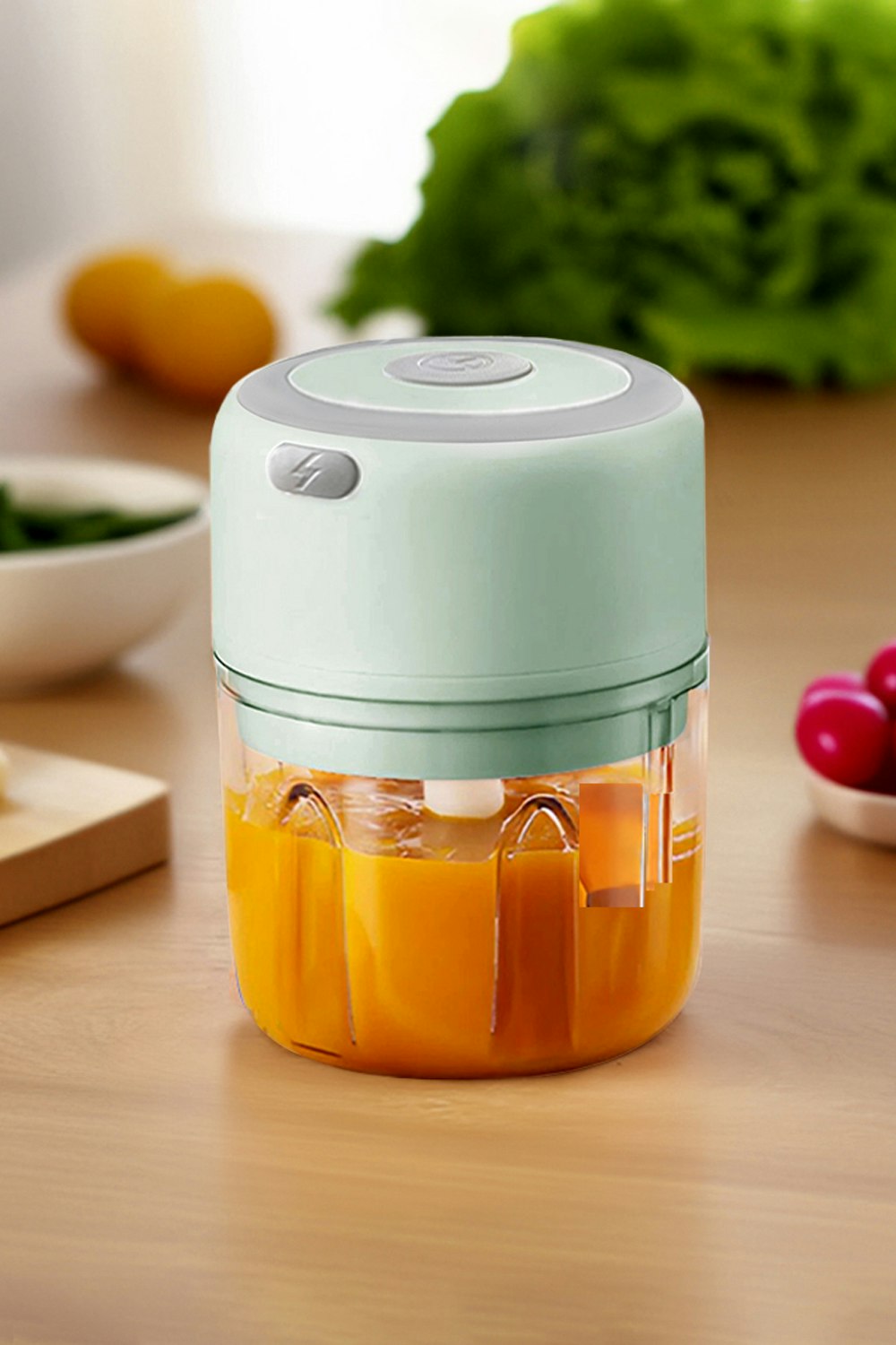Living And Home Green 250Ml Electric Wireless Kitchen Garlic Vegetable Chopper 30W Food Cutter Masher Crusher