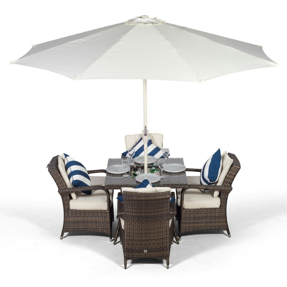 Rackhams Brown Arizona Square 4 Seater Patio Dining Set With Ice Bucket Drinks Cooler - 1