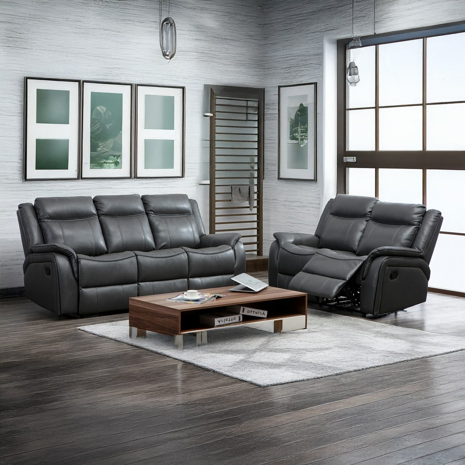 Furnishings For Less Grey Hampshire Luxury Manual Reclining Sofa Suite
