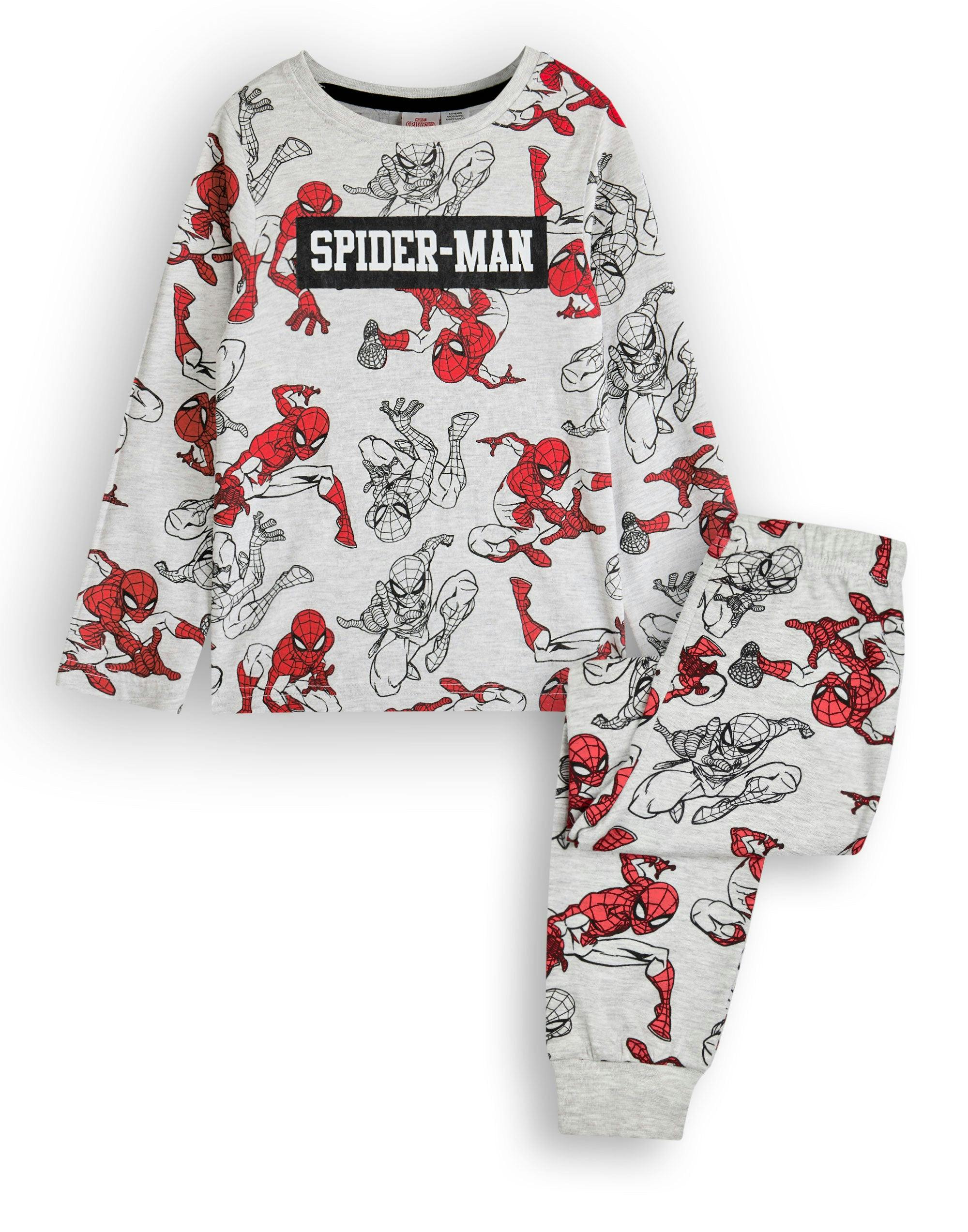 Vanilla Underground Boys Grey Marvel Spiderman Long Sleeve Long Leg Pyjama Set - 2-3 Years