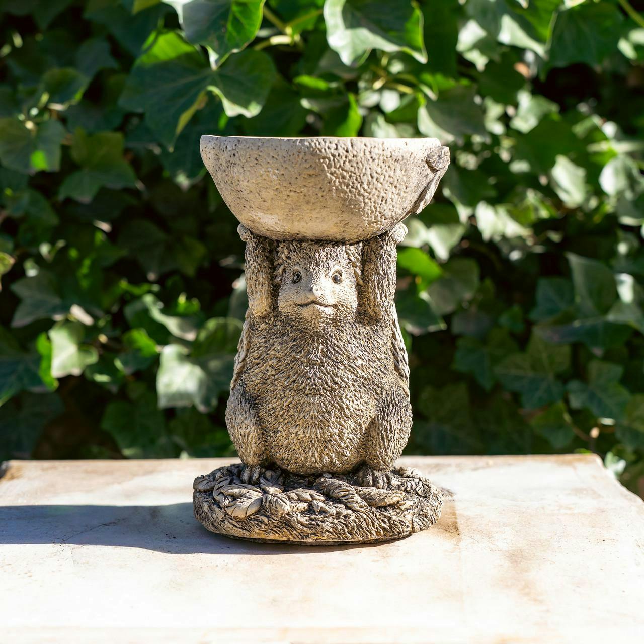 Osn Small Adorable Hedgehog Design Stonecast Bird Bath