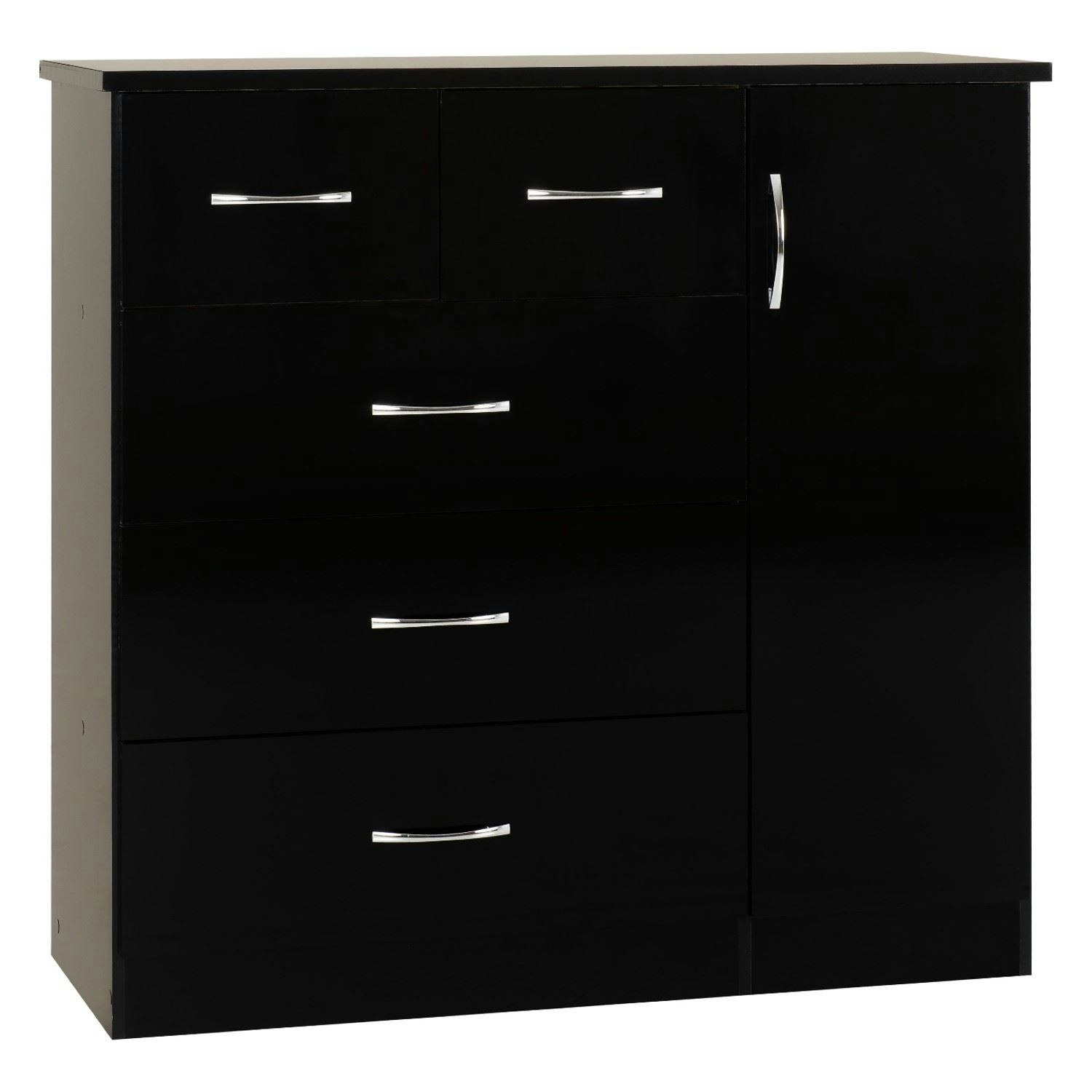 Seconique Black Nevada 5 Drawer Low Wardrobe - Gloss