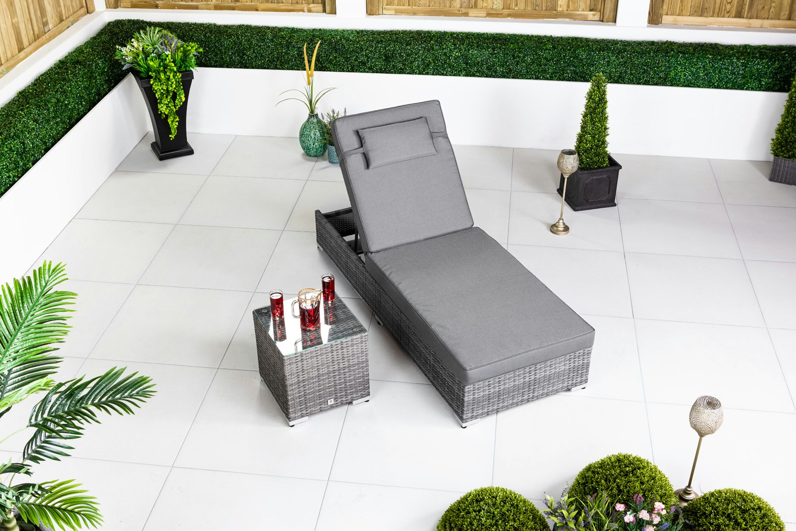 Rackhams Grey Rattan Sun Lounger & Table Set - 1